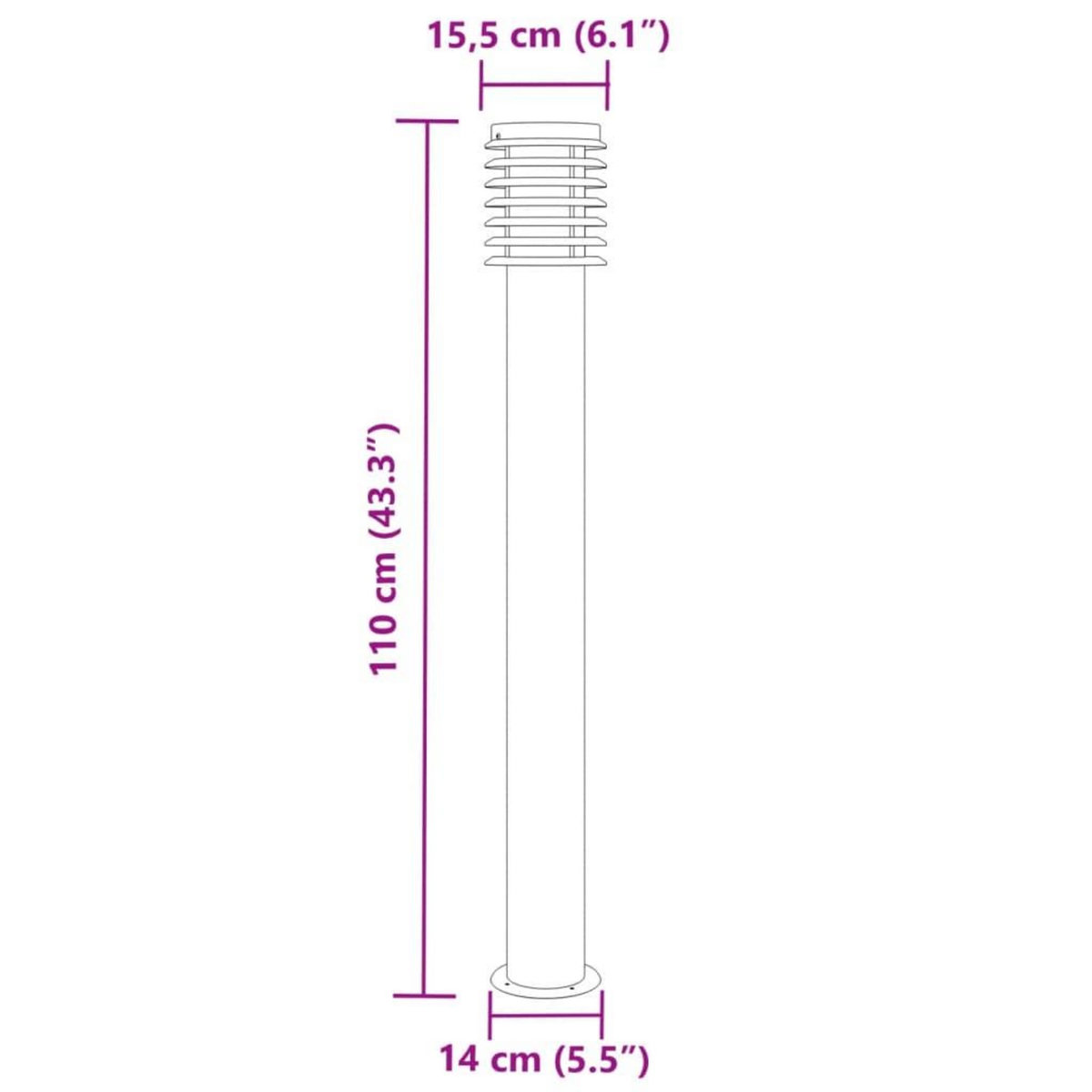 VIDAXL Lampadaires d'exterieur 3 pcs argente 110 cm acier inoxydable