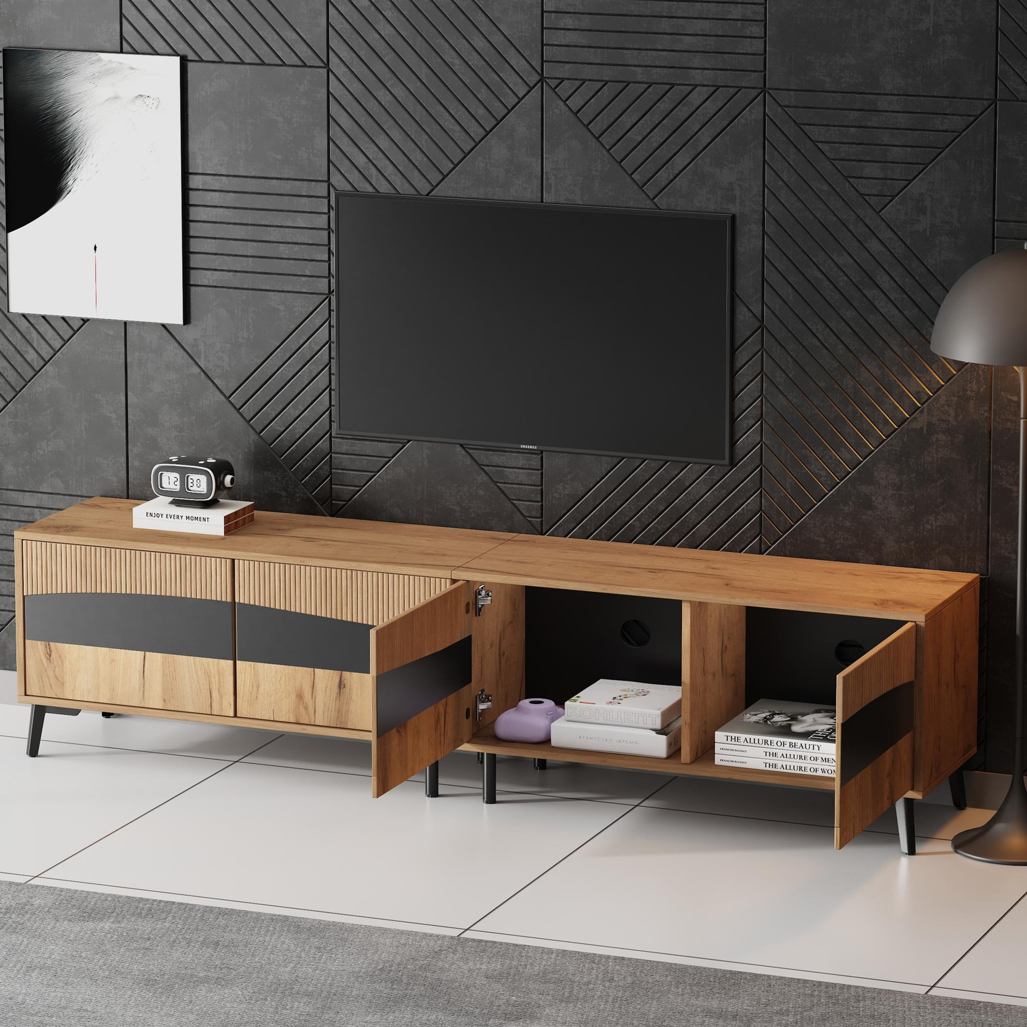 Voir la diapositive 5 : MERAX Meuble tv naturel 180 cm panneau de particules