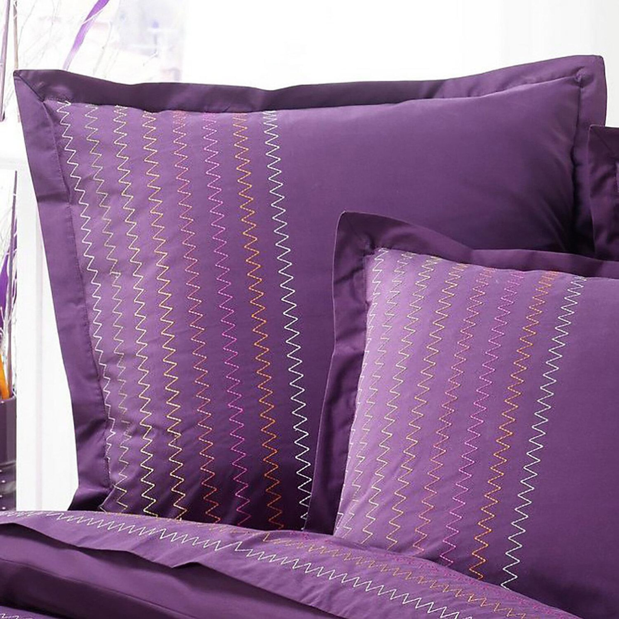 Voir la diapositive 2 : Home collection Taie d'oreiller 65x65cm 100%percale coton elegance ciruela