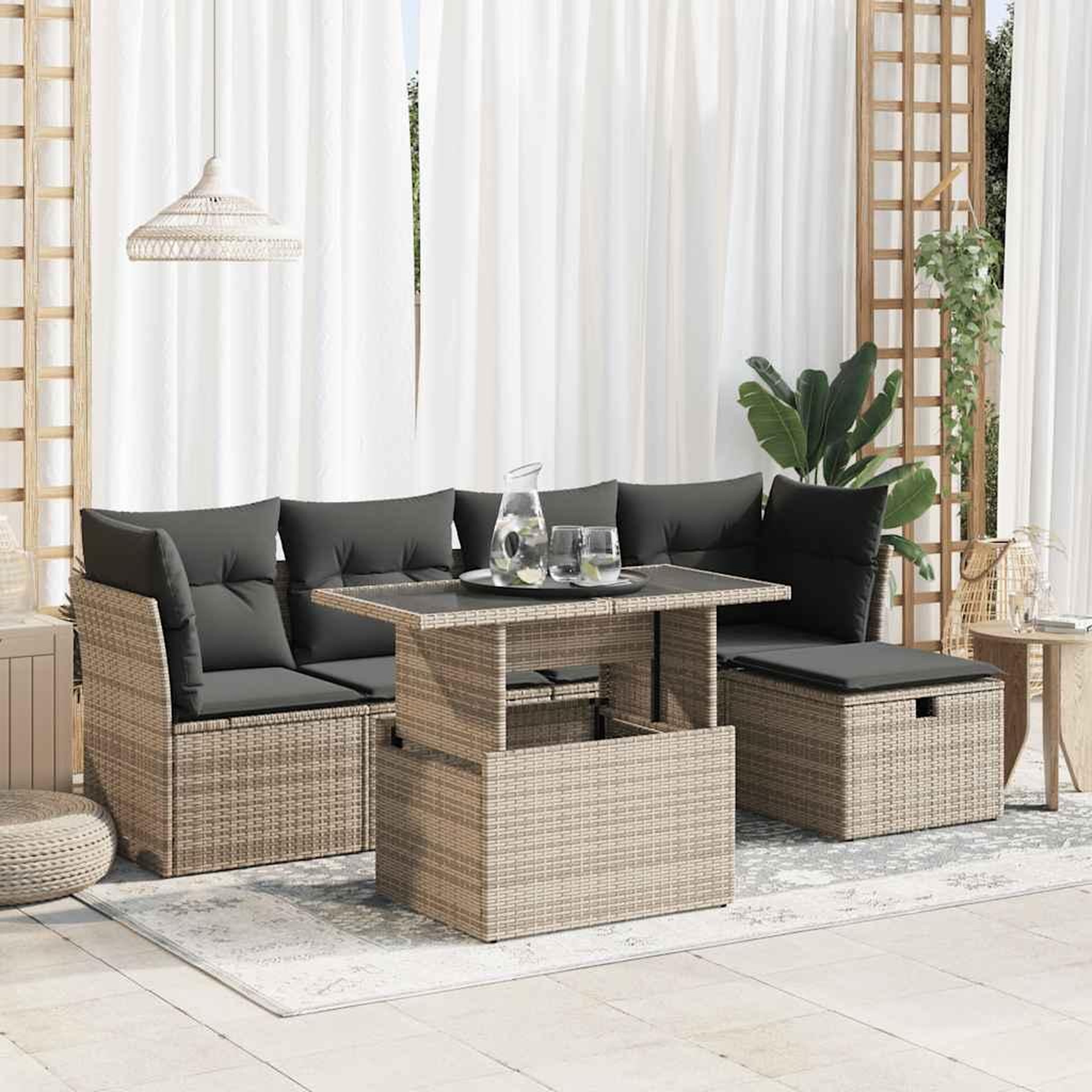VIDAXL Salon de jardin 6 pcs avec coussins gris resine tressee