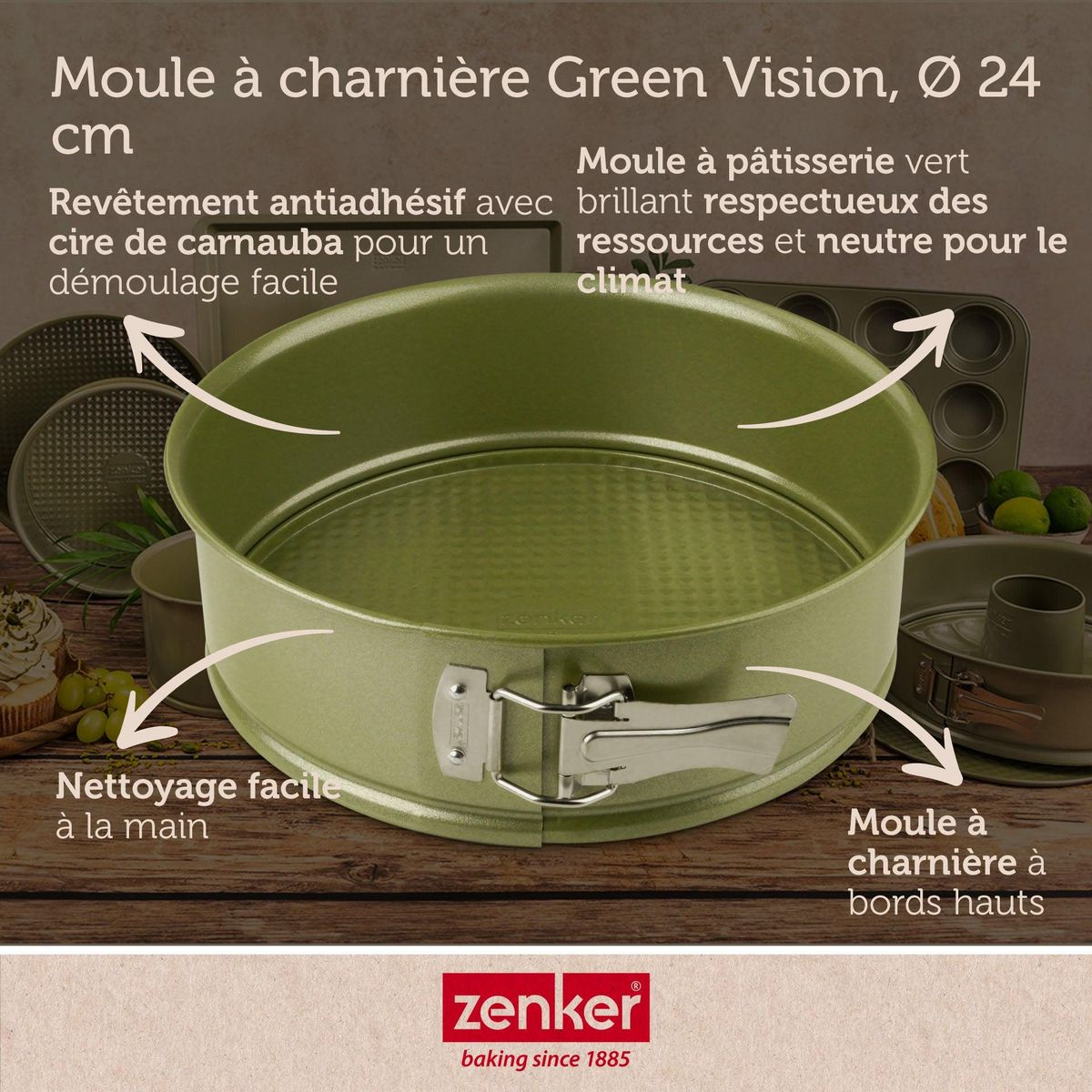 ZENKER Ensemble de 2 Moules à manqué à charnière 24 cm Zenker Green Vision