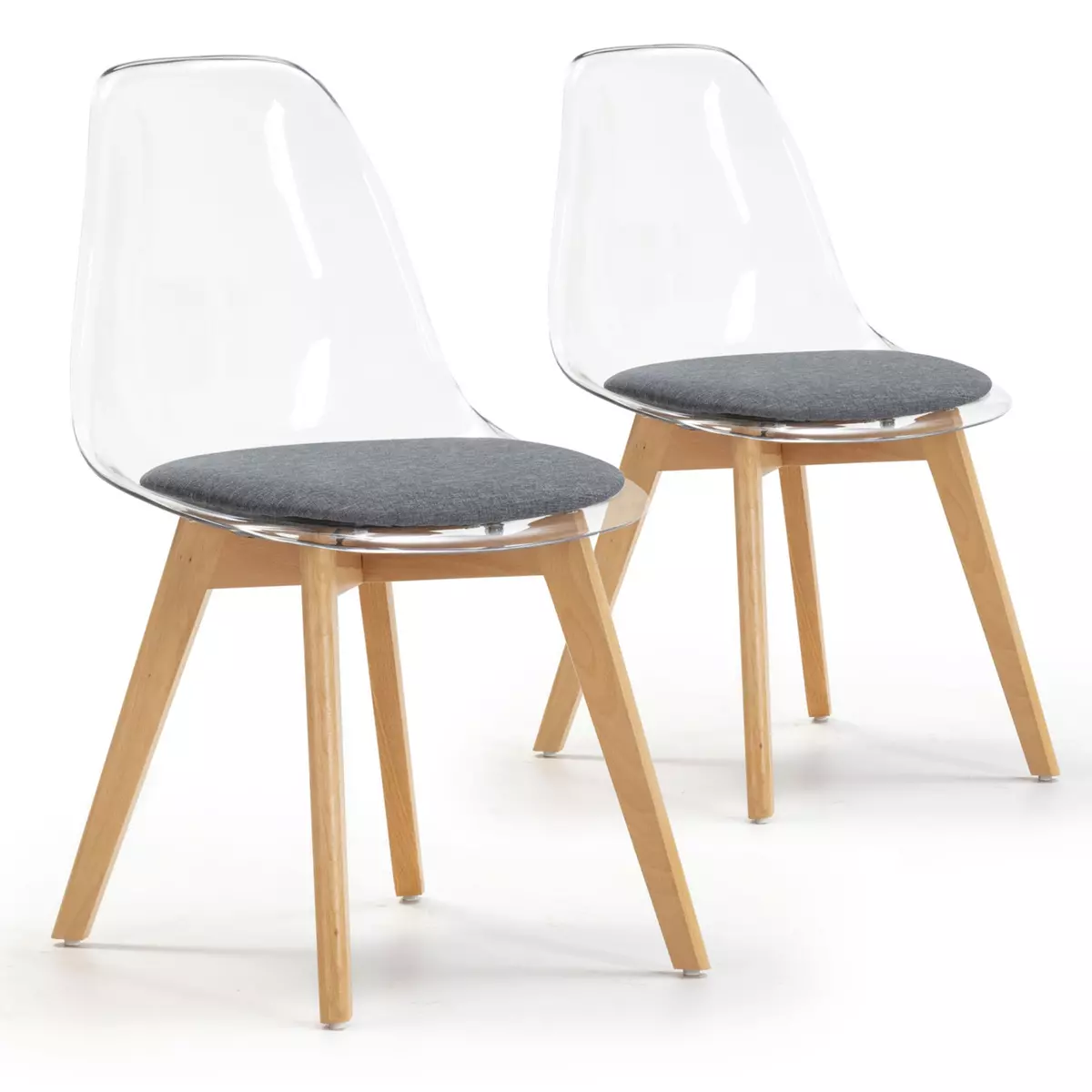 VS VENTA-STOCK Pack 2 chaises Salle à Manger Transparentes Bruno, Coussin, 54 cm x 49 cm x 84 cm