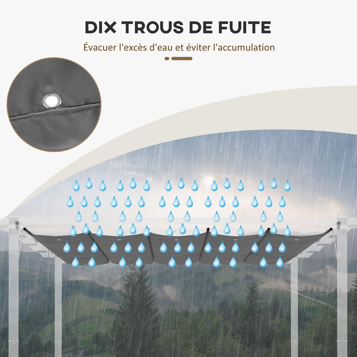 OUTSUNNY Toile de rechange pour pergola rétractable 4 x 3 m polyester haute densité 180 g/m² imperméabilisé gris