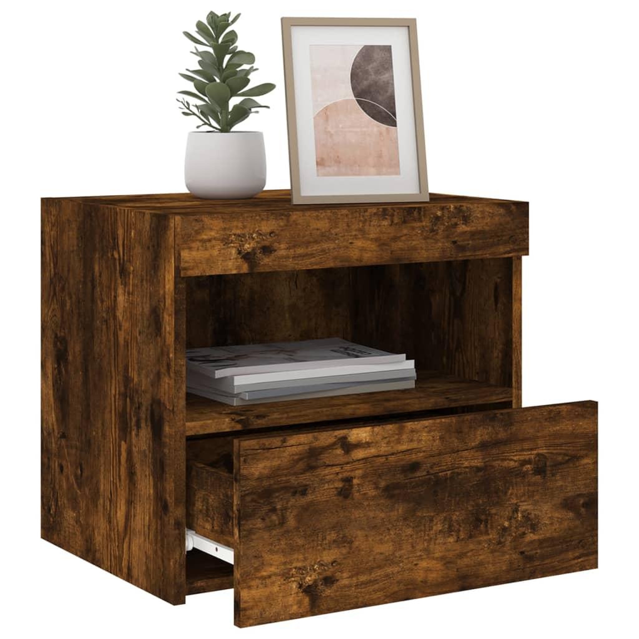 Voir la diapositive 5 : VIDAXL Table de chevet avec lumieres LED chene fume 50x40x45 cm
