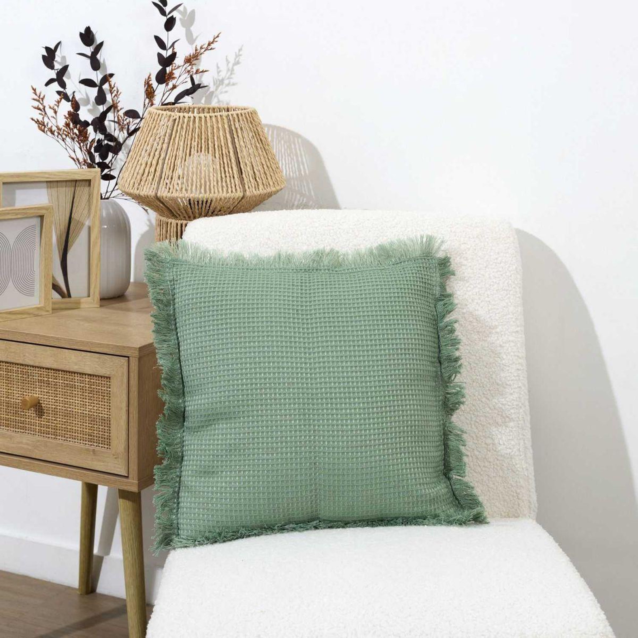 Voir la diapositive 3 : The Home Deco Factory Coussin déco déhoussable  gaufré  40x40cm vert sauge