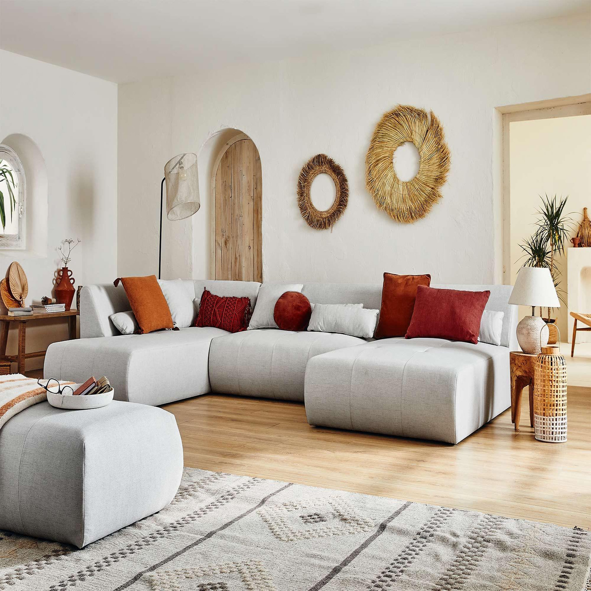 Voir la diapositive 5 : BEST MOBILIER Onyx - canapé panoramique d'angle gauche 7 places - en tissu