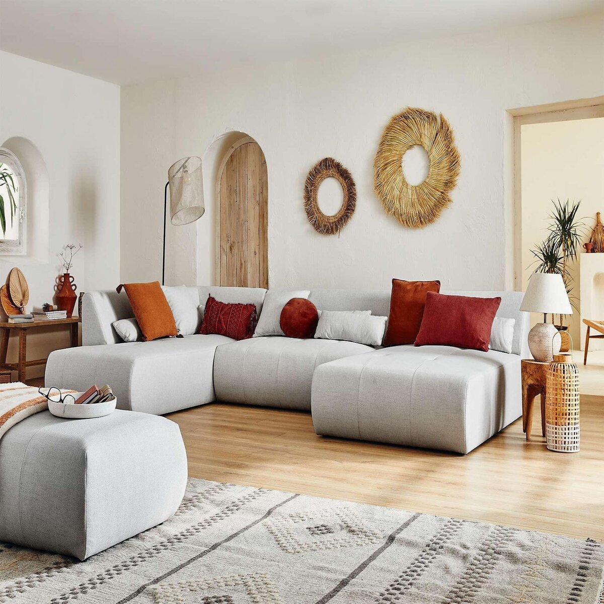 LISA DESIGN Onyx - canapé panoramique d'angle gauche 7 places - en tissu