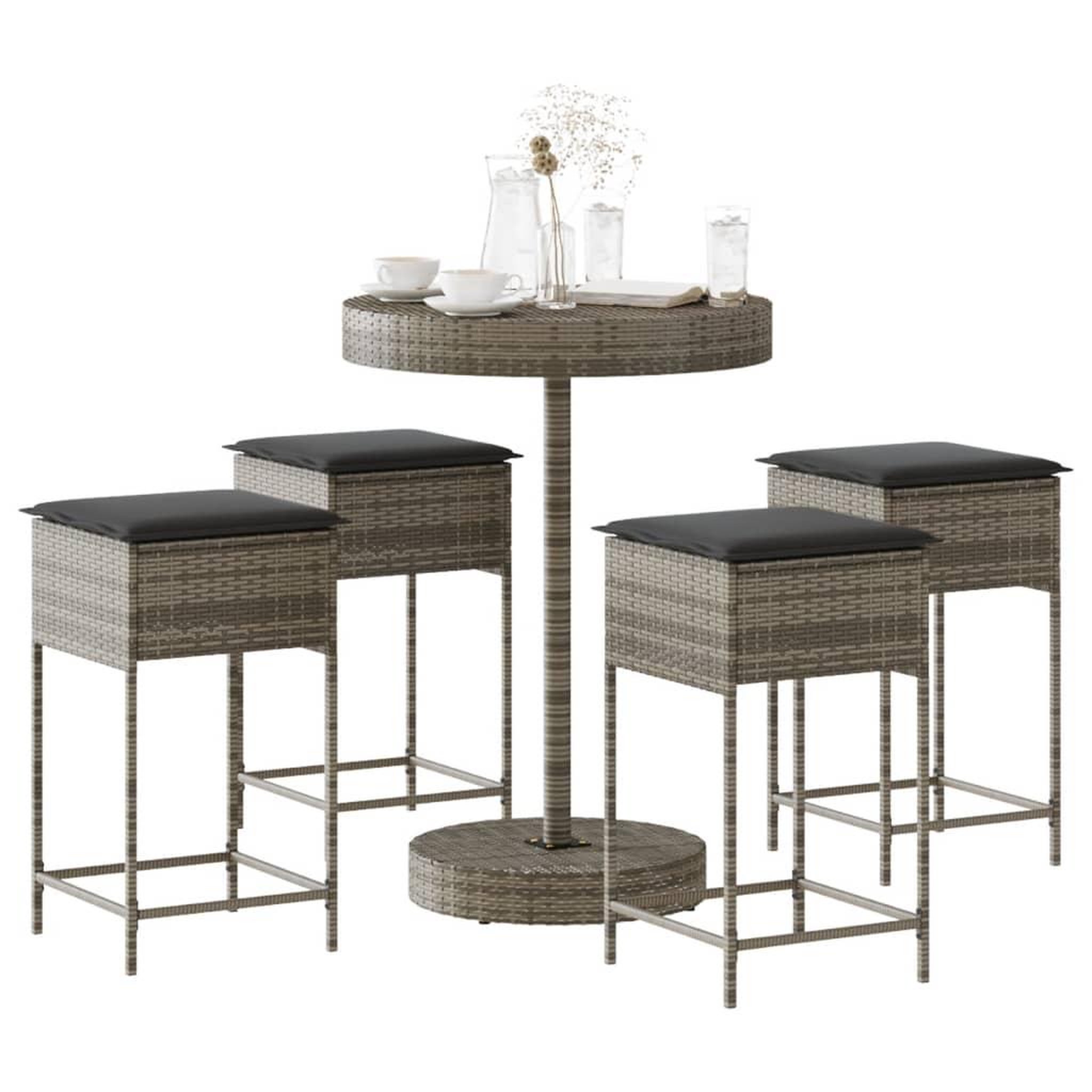 VIDAXL Ensemble de bar de jardin 5 pcs avec coussins gris poly rotin