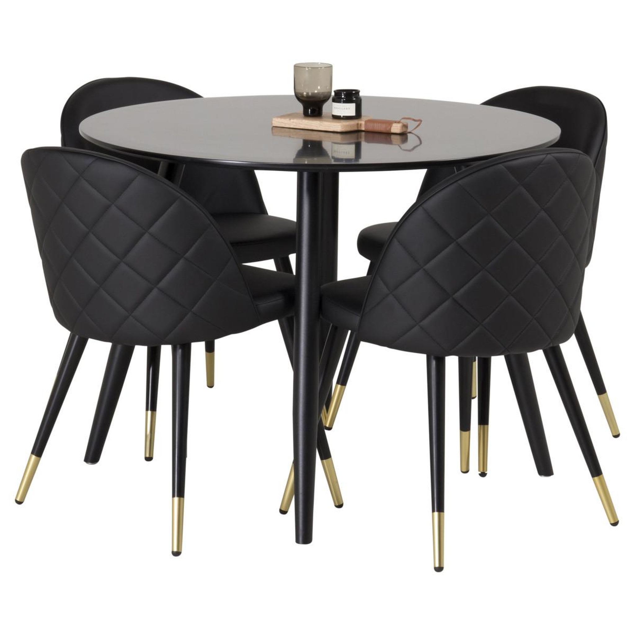 Paris Prix Ensemble table à manger & 4 chaises design  plaza & velvet  100cm noir