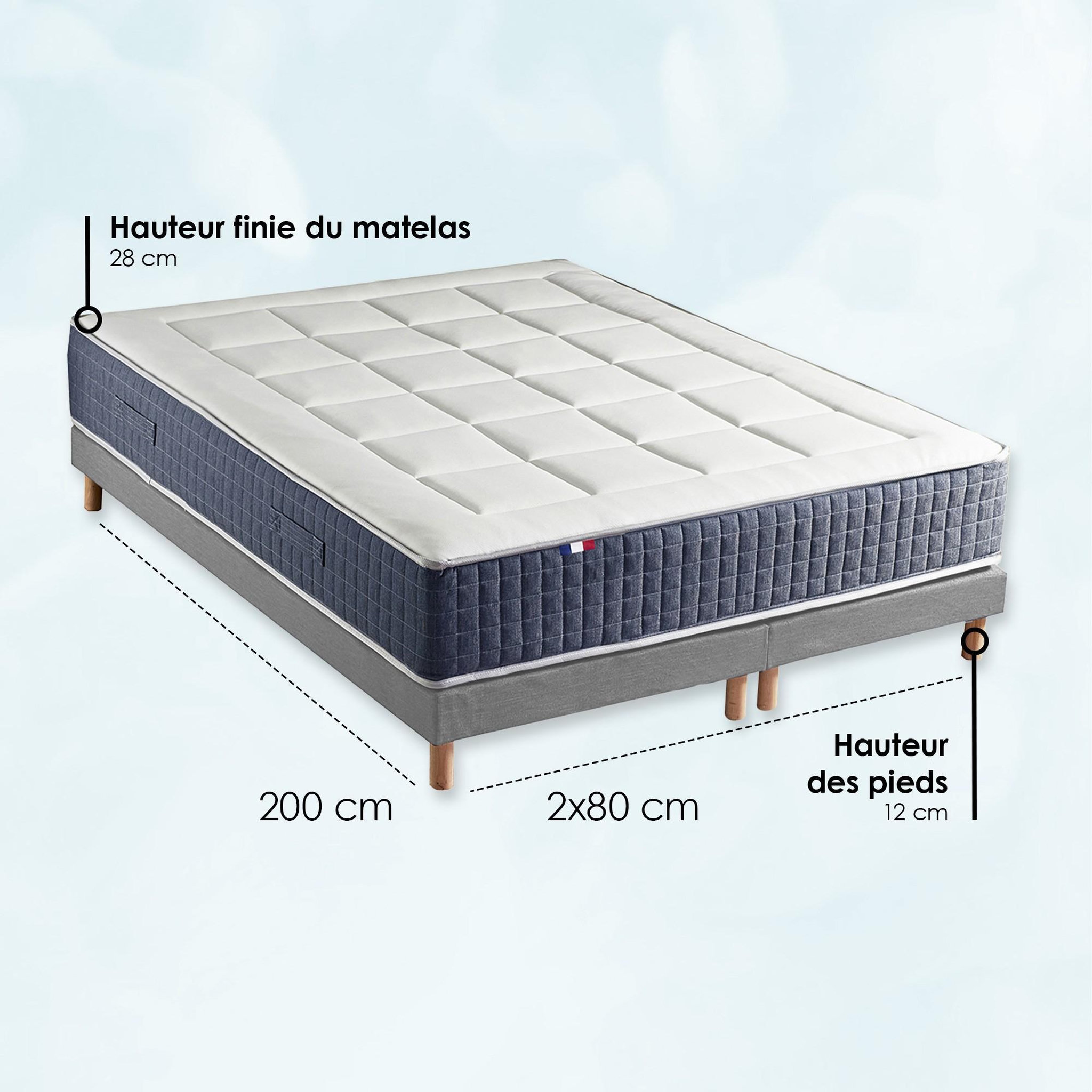 Voir la diapositive 5 : IDLITERIE Ensemble Matelas Ressort 7 zones + Mémoire de forme + Sommier KING STYLE Fabriqué en France