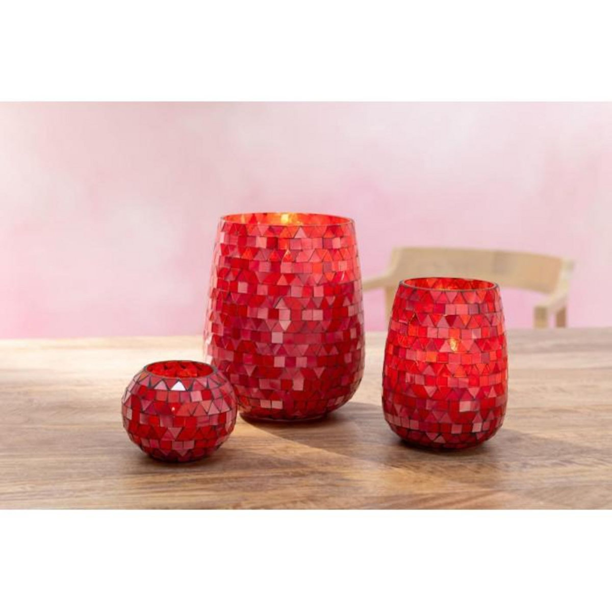 Paris Prix Photophore Design Triangle  Sweet Valentine  21cm Rouge & Rose