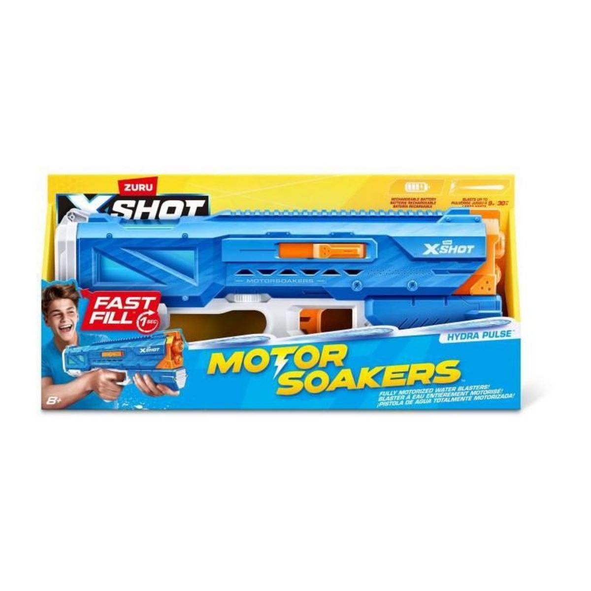 ZURU Pistolet a eau motorisé - ZURU - X-SHOT Hydra Pulse - Remplissage rapide - Batterie rechargeable - Portée 9 m - Réservoir 650