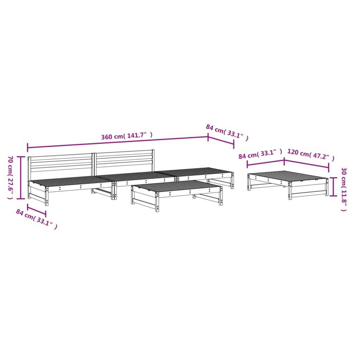 VIDAXL Salon de jardin 5 pcs blanc bois massif de pin