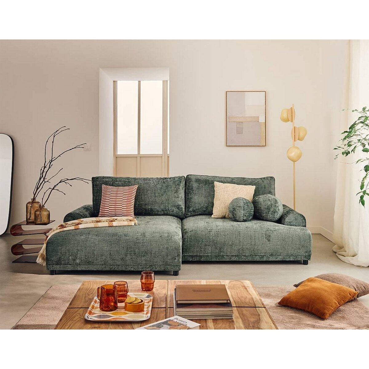 LISA DESIGN Nelly - canapé d'angle gauche 4 places convertible avec coffre en velours texturé