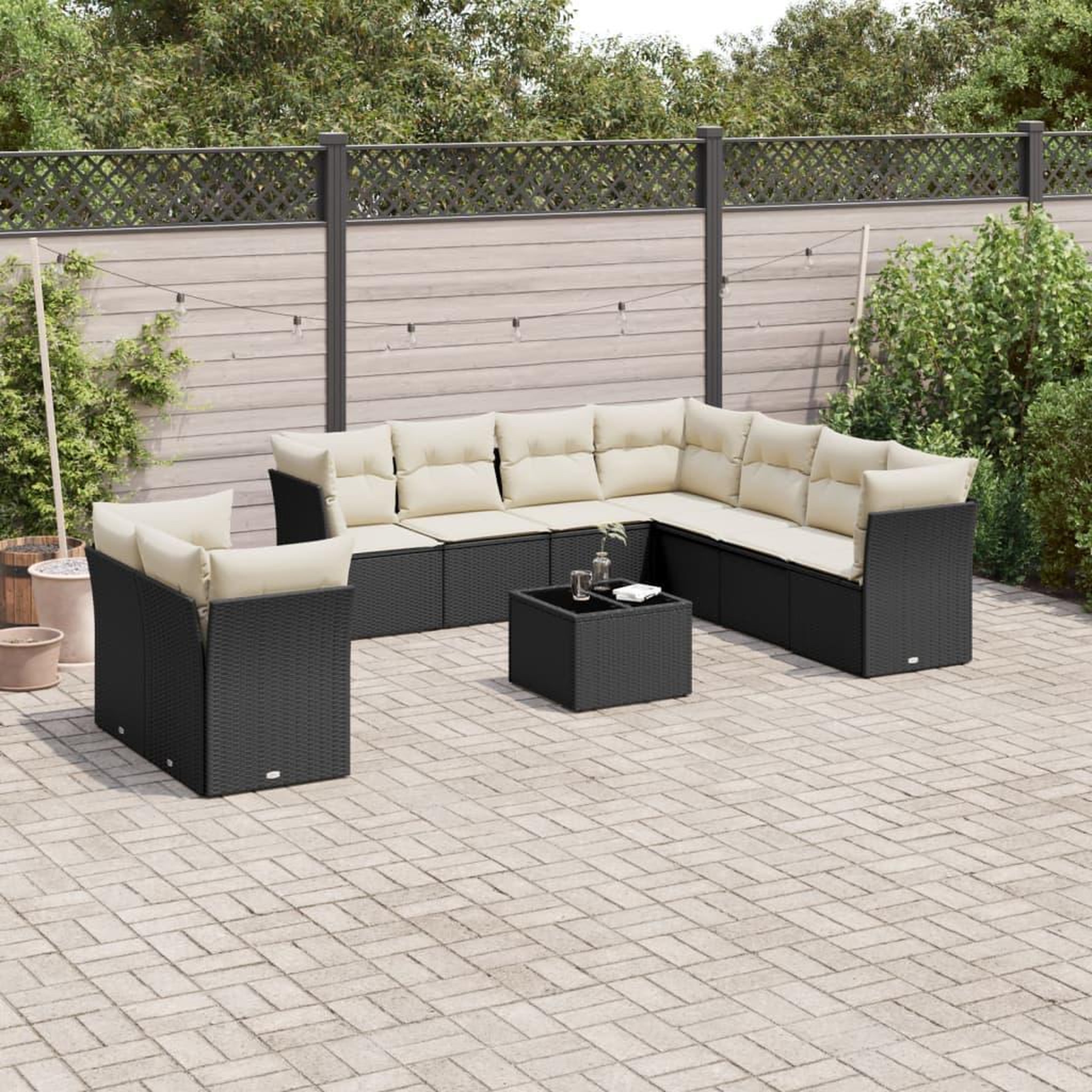 VIDAXL Salon de jardin 10 pcs avec coussins noir resine tressee