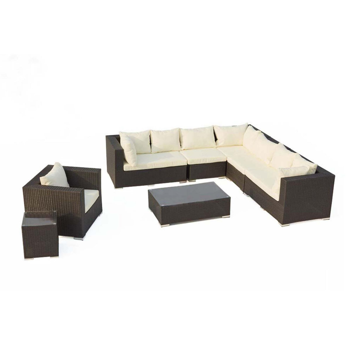 CONCEPT USINE Salon de jardin 8 places en résine tressée noir et blanc SALENTO