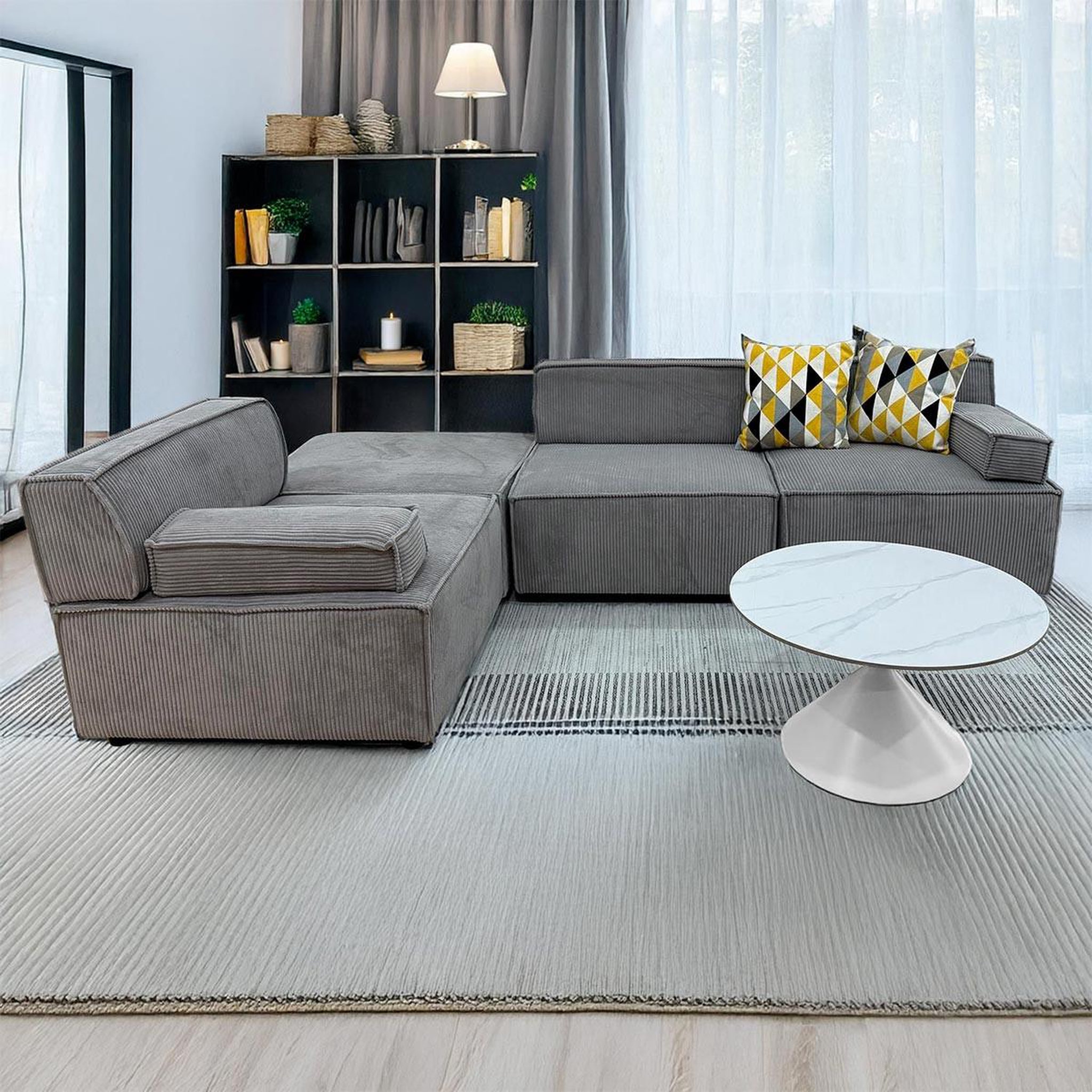 Voir la diapositive 4 : Paris Prix Canapé modulable en velours côtelé  todd  258cm gris