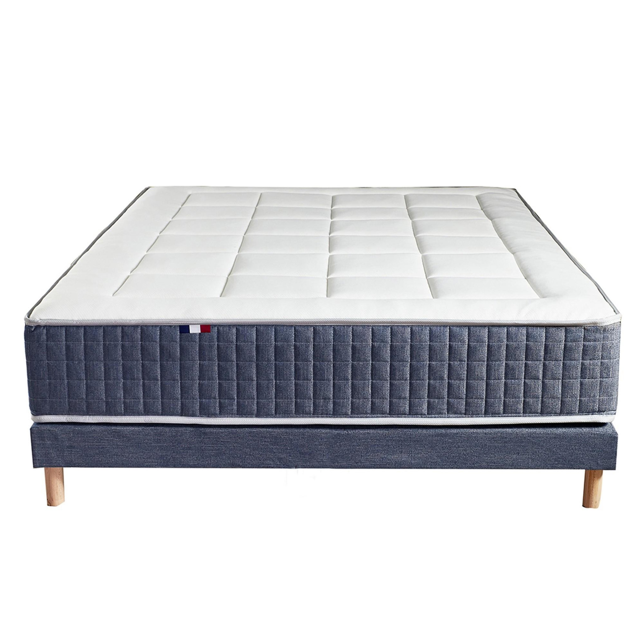 Voir la diapositive 6 : IDLITERIE Ensemble Matelas Ressort 7 zones + Mémoire de forme + Sommier KING STYLE + couette + oreillers - Fabriqué en France