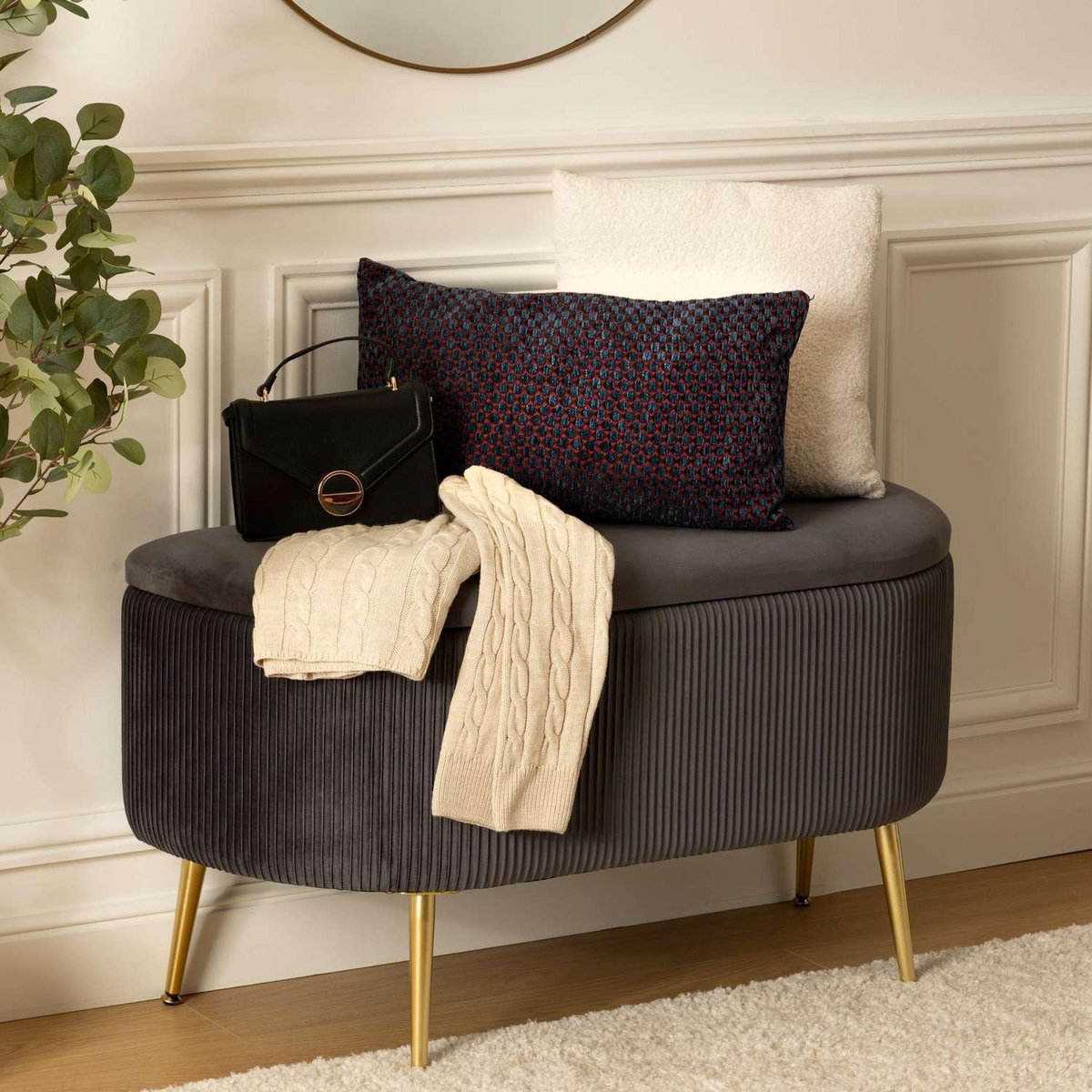 ATMOSPHERA Banc de rangement en velours SOLARO