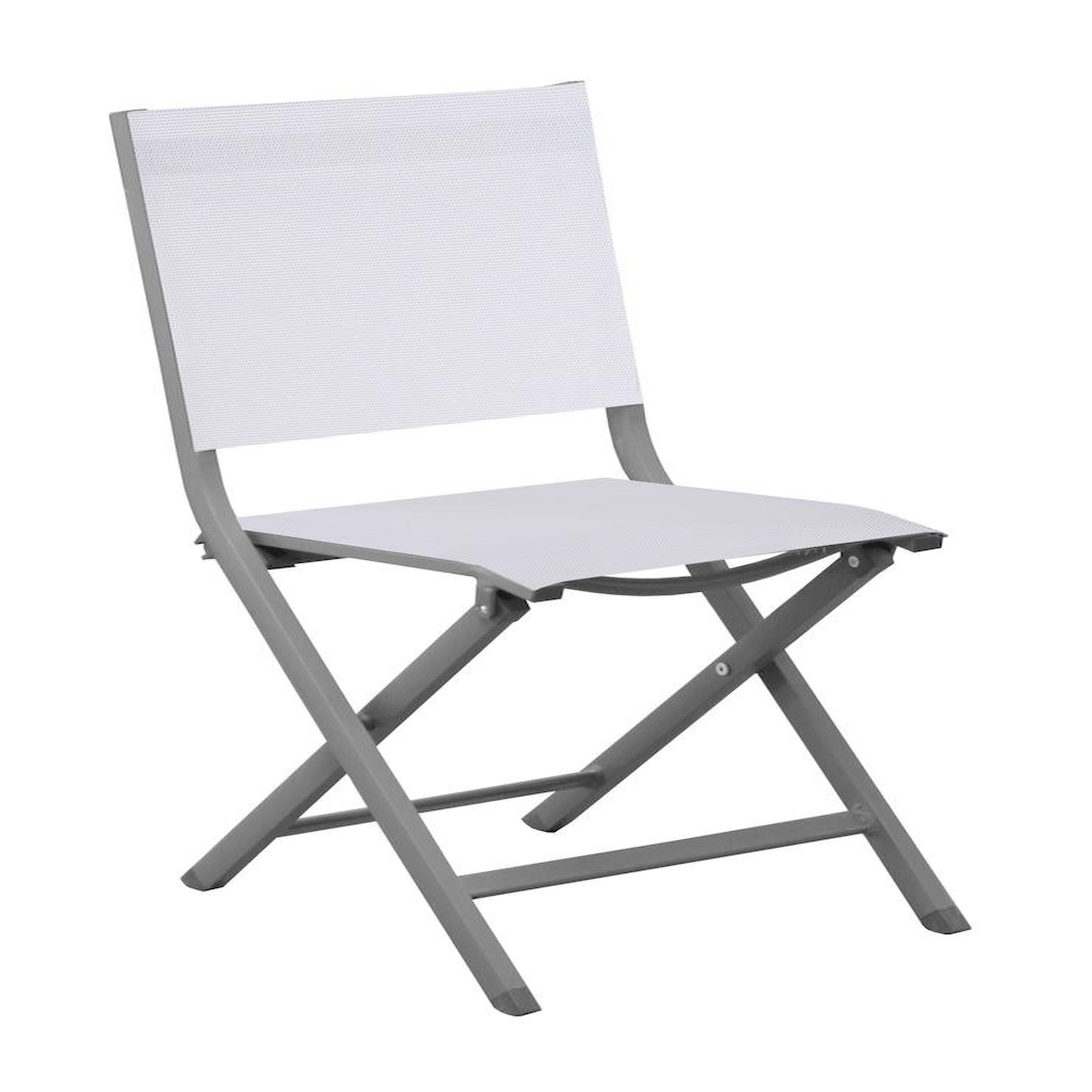 Proloisirs Chaise pliante - THEMA - Aluminium époxy gris - Toile TPEP chiné blanc