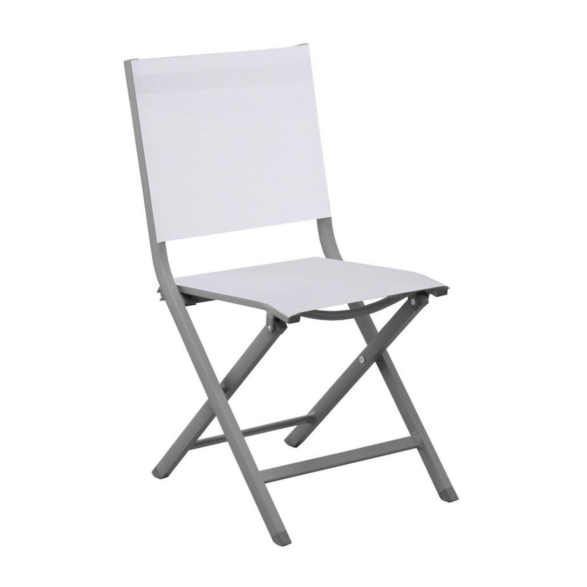 Proloisirs Chaise pliante - THEMA - Aluminium époxy gris - Toile TPEP chiné blanc