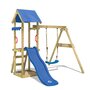 WICKEY Aire de jeux Portique bois TinyWave avec balançoire et toboggan bleu Maison enfant extérieure