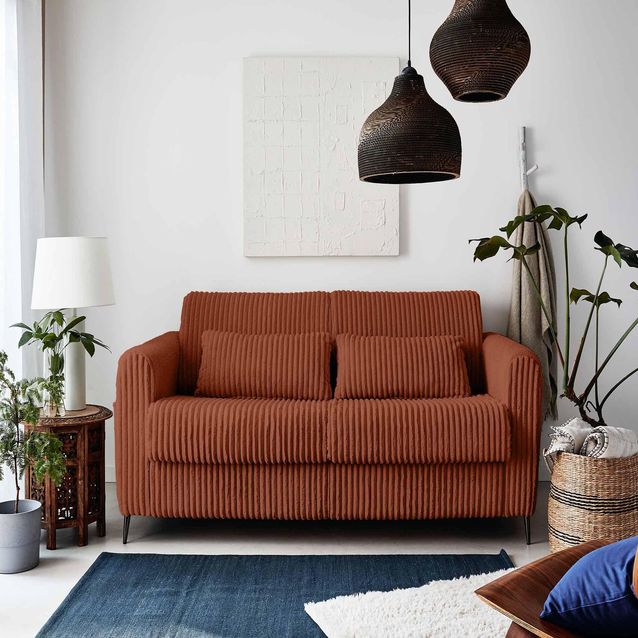 Voir la diapositive 6 : LISA DESIGN Owen - canapé 3 places convertible express couchage quotidien 140 cm matelas 12 cm en velours côtelé grosses côtes