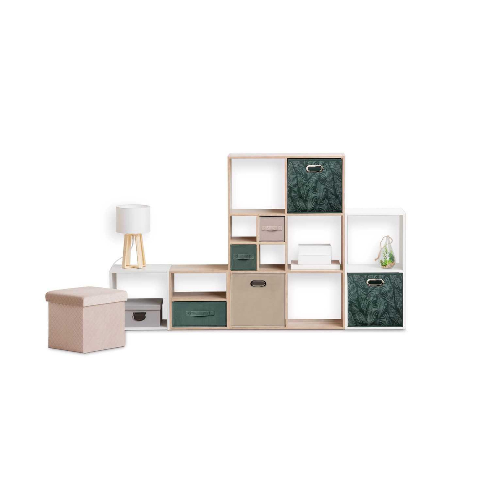 Voir la diapositive 2 : TOILINUX Lot de 6 boites de rangement en tissu herbier - 31x31x31cm - vert