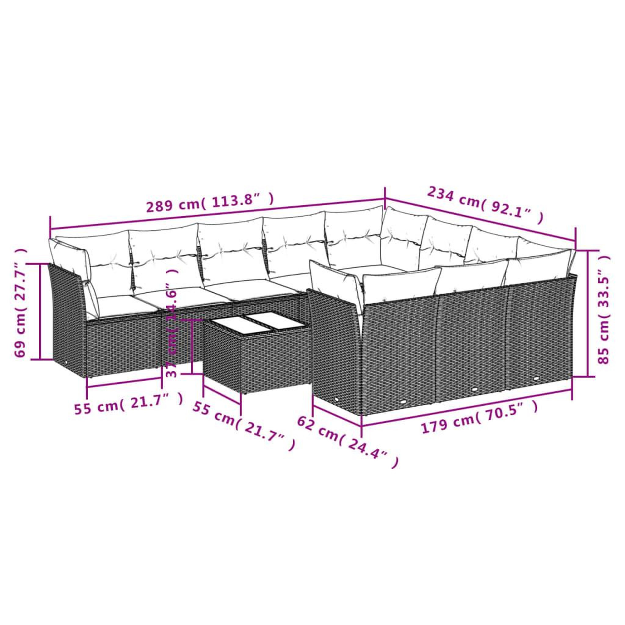 Voir la diapositive 3 : VIDAXL Salon de jardin 11 pcs avec coussins noir resine tressee