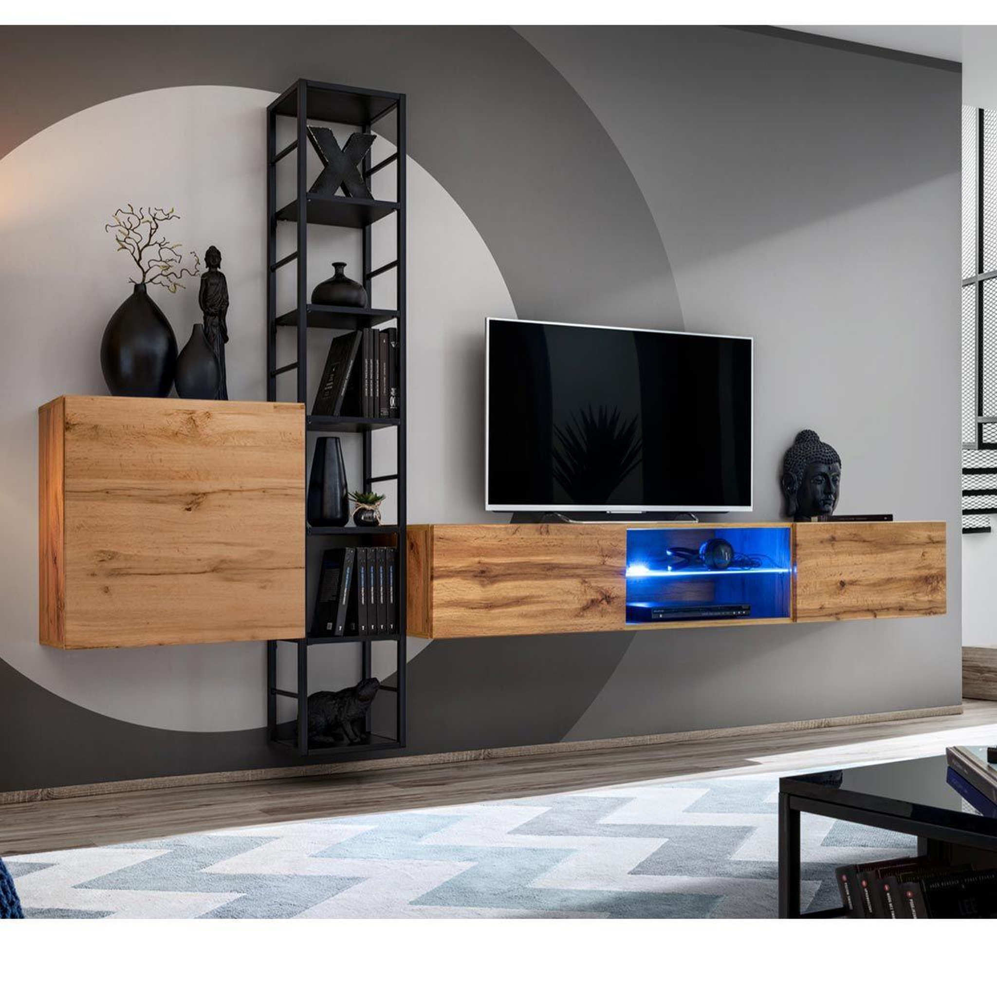 Paris Prix Ensemble meuble tv design  switch vi  270cm naturel & noir
