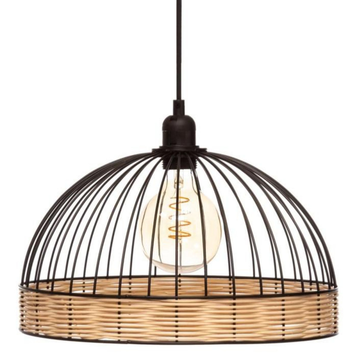 ATMOSPHERA Lampe Suspension Rotin & Métal  Suwa  35cm Noir
