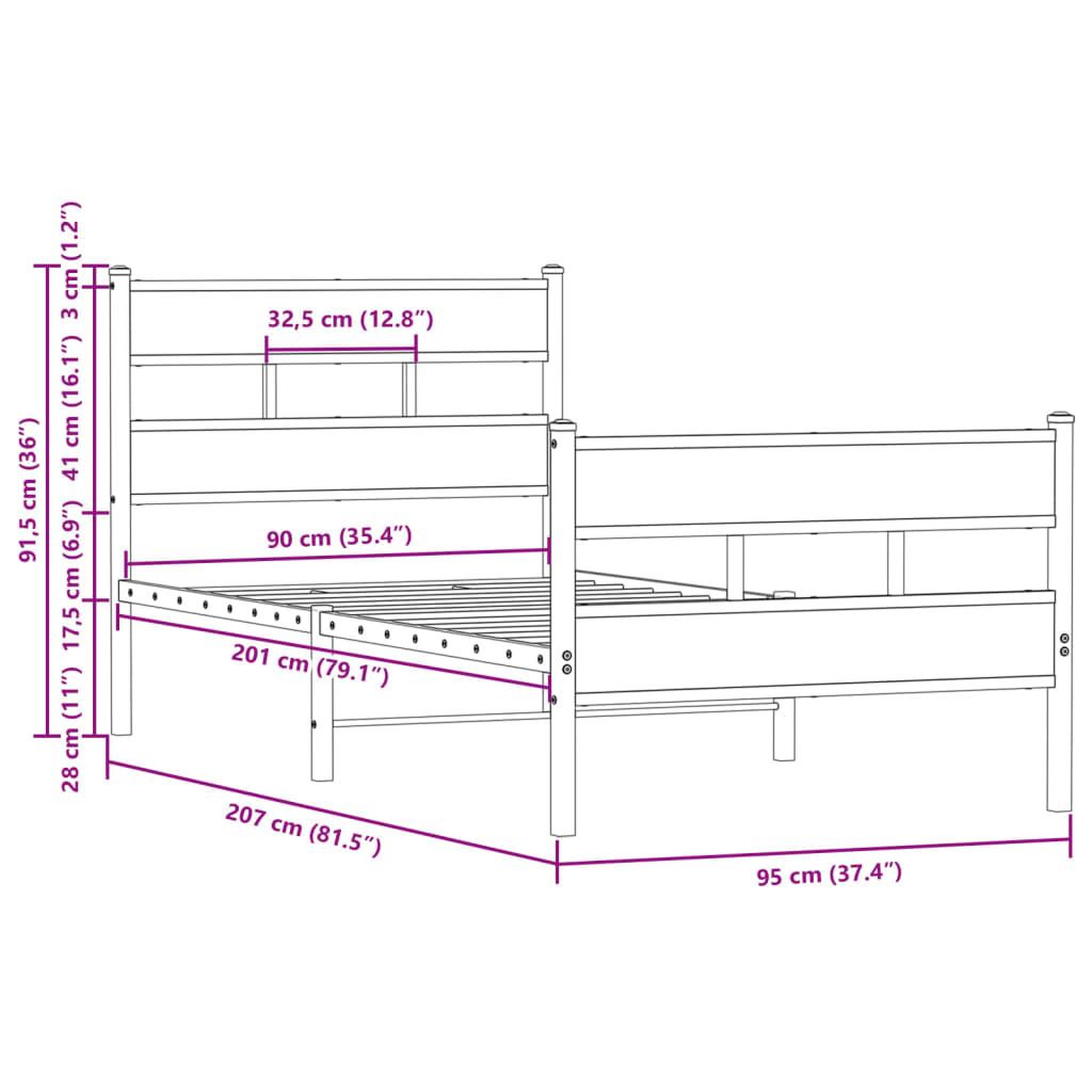 Voir la diapositive 6 : VIDAXL Cadre de lit sans matelas avec tete de lit pied de lit 90x200cm