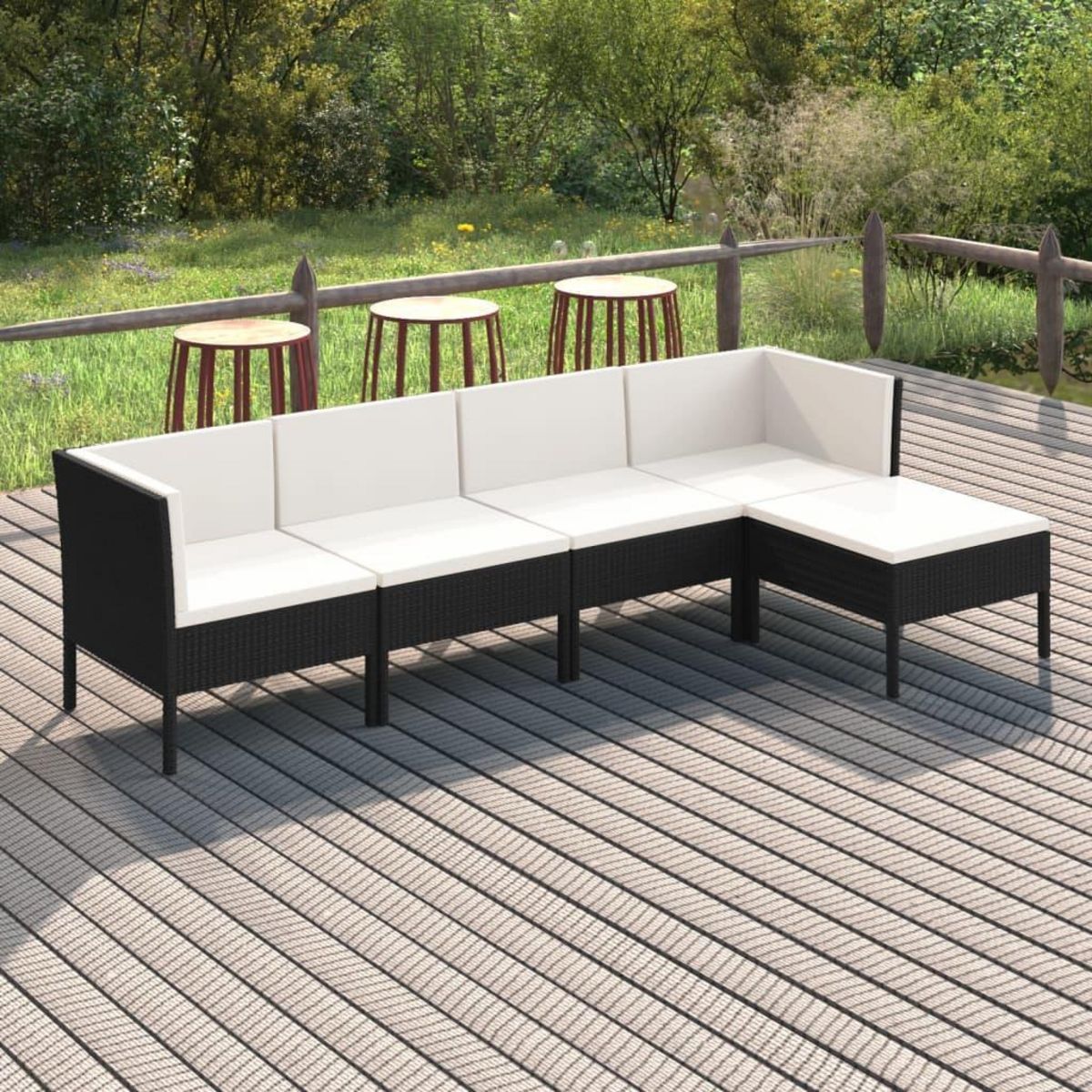 VIDAXL Salon de jardin 5 pcs avec coussins resine tressee noir