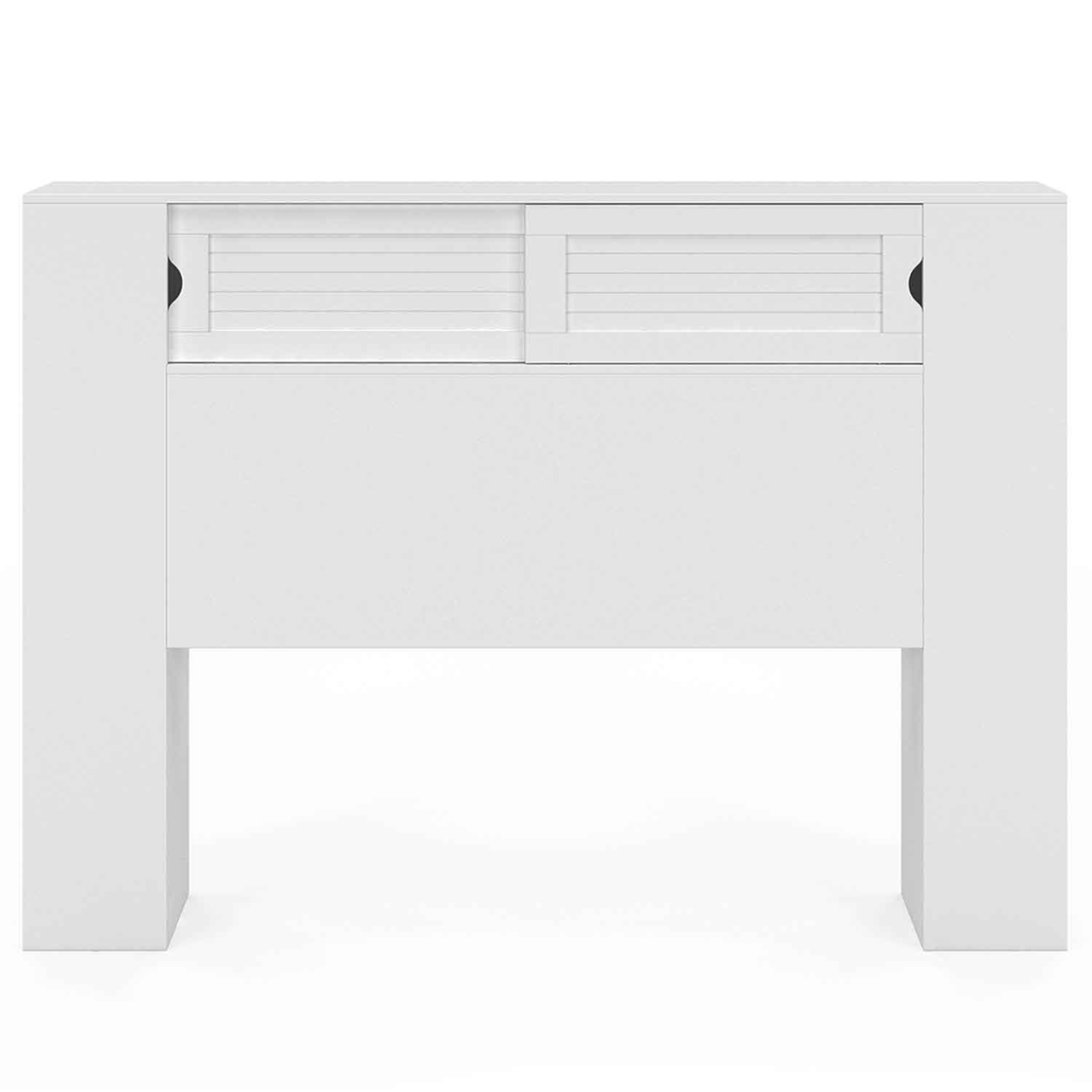 Voir la diapositive 3 : ID MARKET Tête de lit sur pied salem 145 cm avec rangements fermés et niches blanc