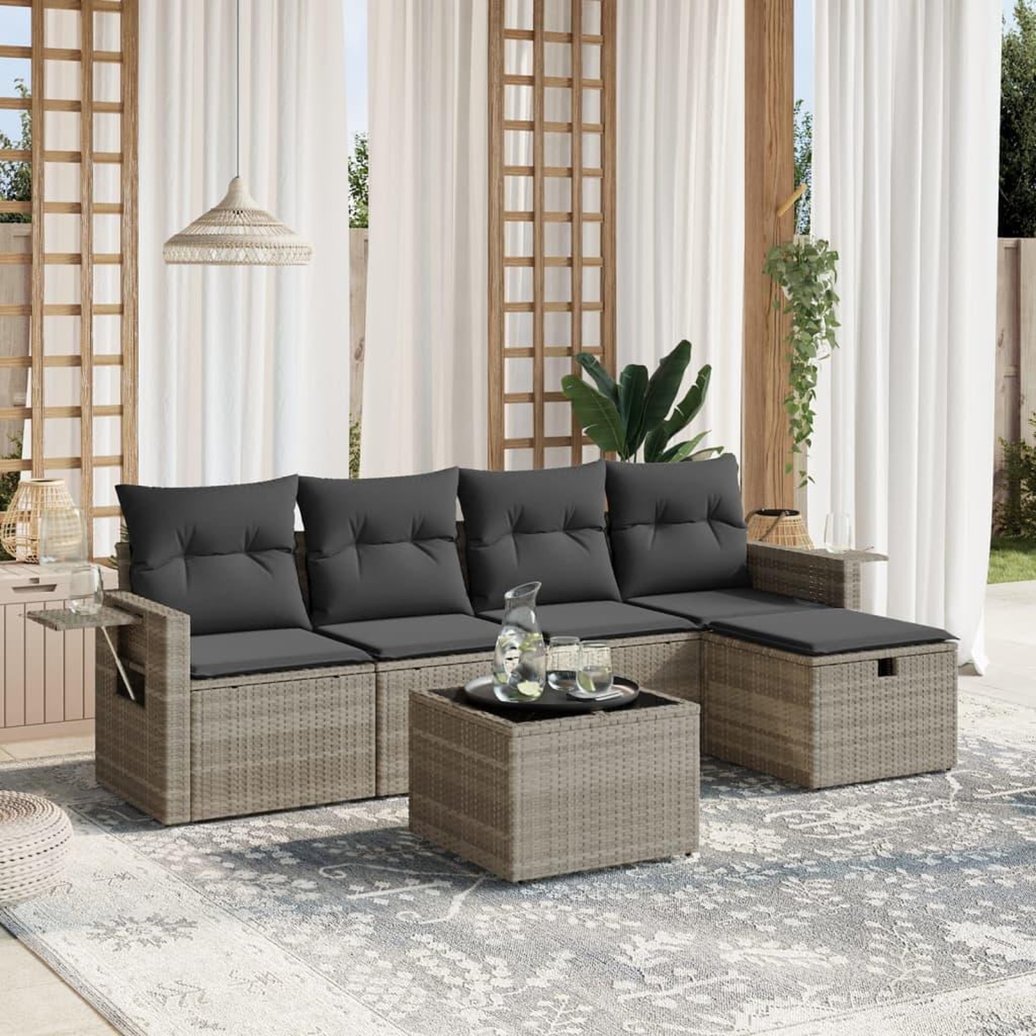 VIDAXL Salon de jardin 6 pcs avec coussins gris clair resine tressee