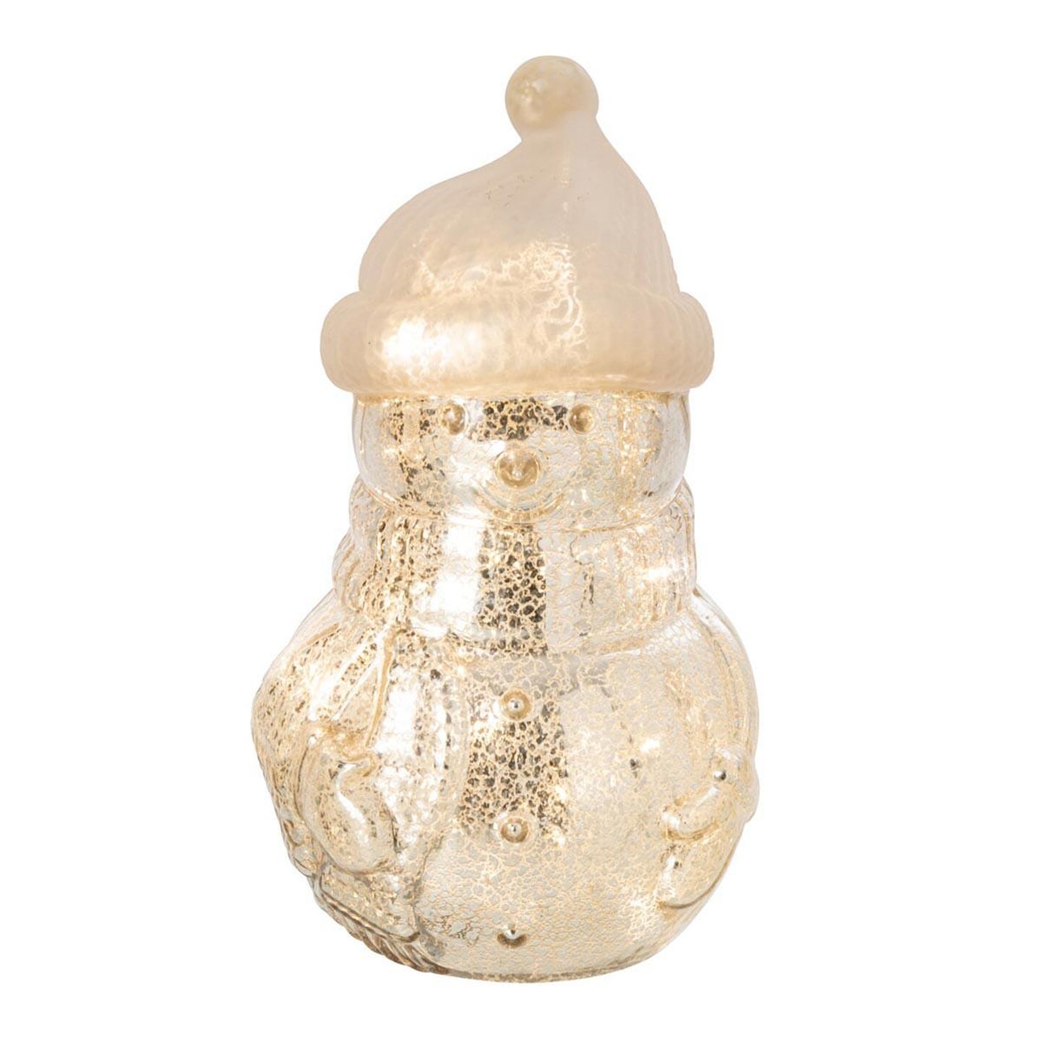 J-LINE Bonhomme de Neige à LED en Verre  Léopoldine  27cm Argent