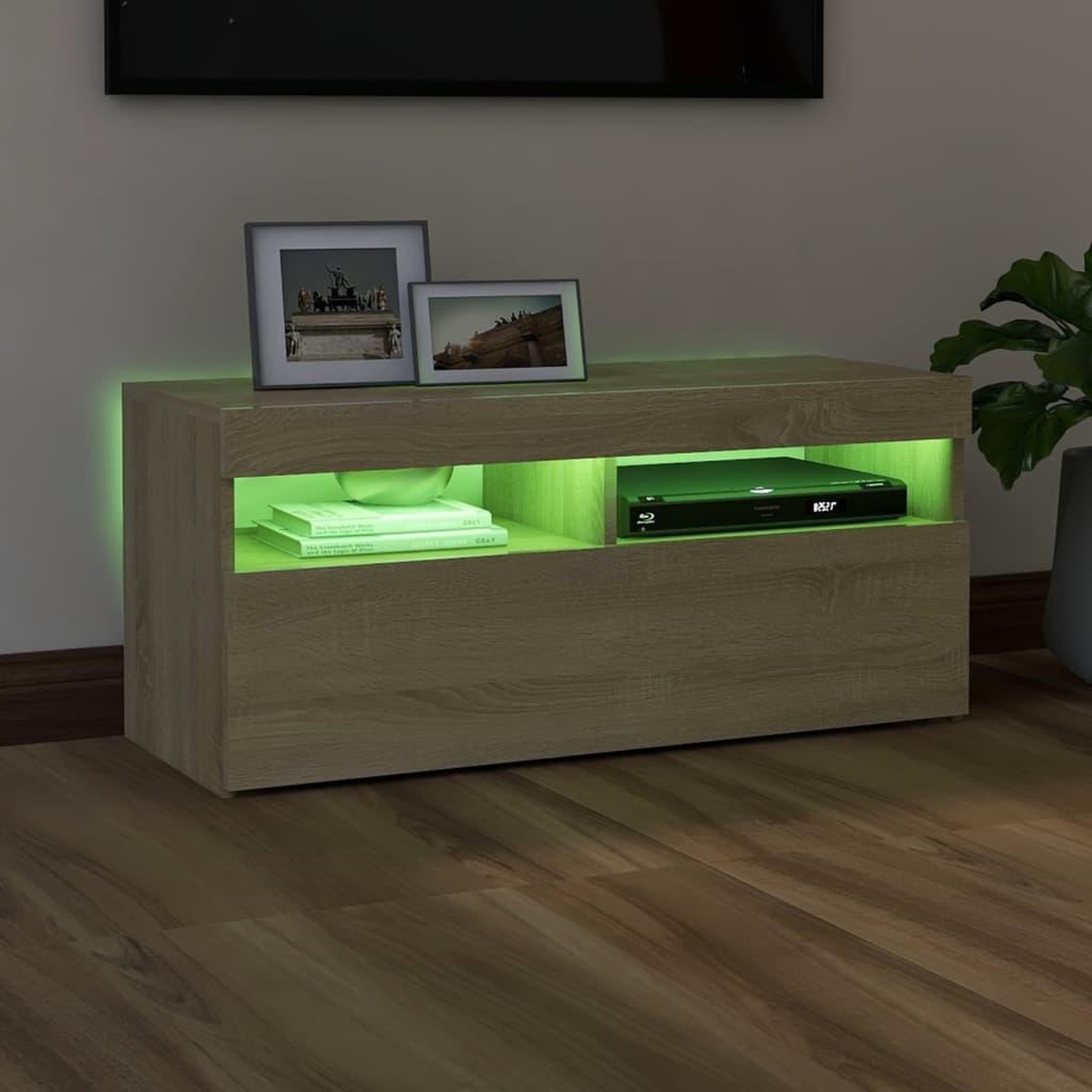 Voir la diapositive 4 : VIDAXL Meuble TV avec lumieres LED chene sonoma 90x35x40 cm
