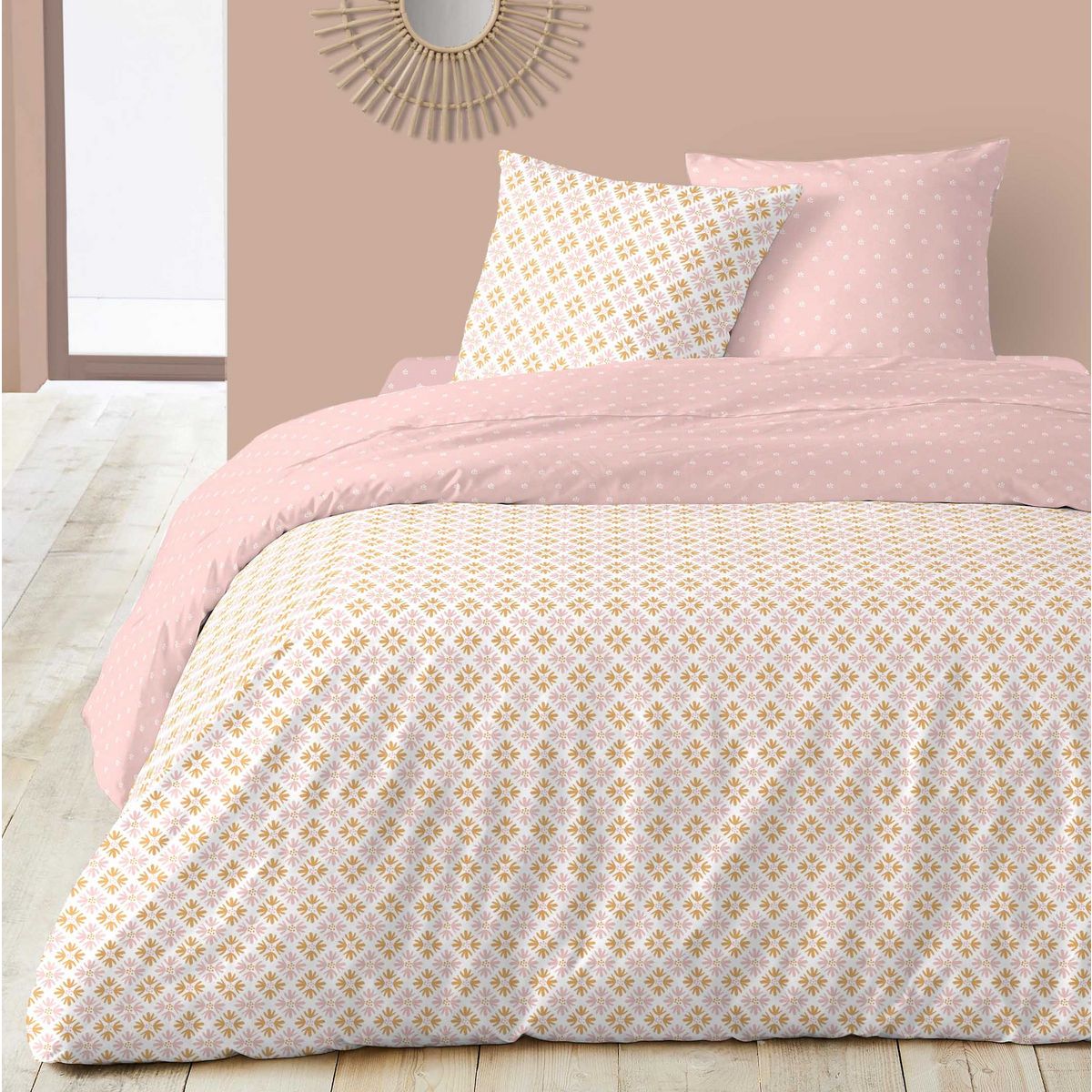 Parure housse de couette + drap housse en polycoton RACHEL