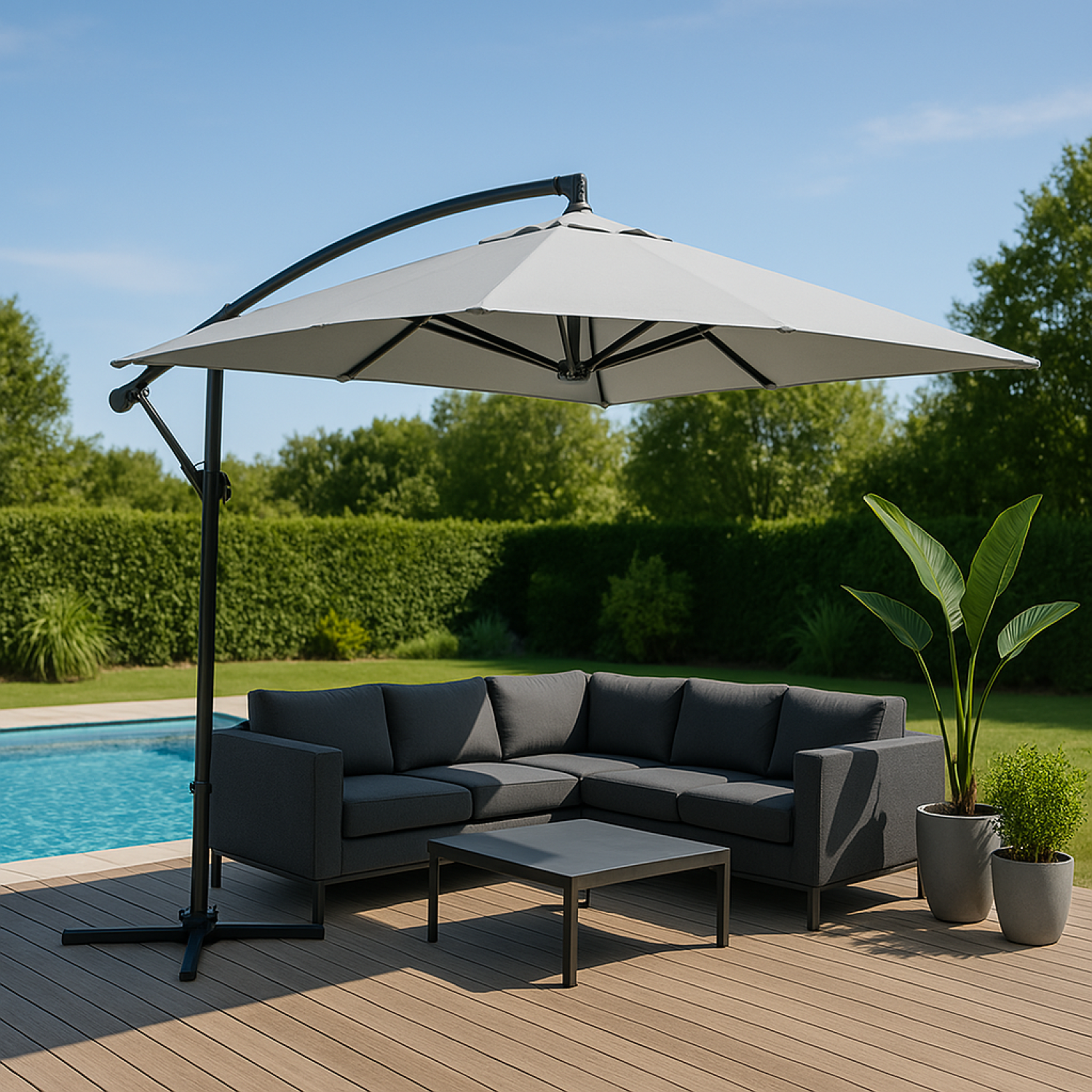 Voir la diapositive 2 : CONCEPT USINE Parasol ecru déporté rond 295 x 295 m capri