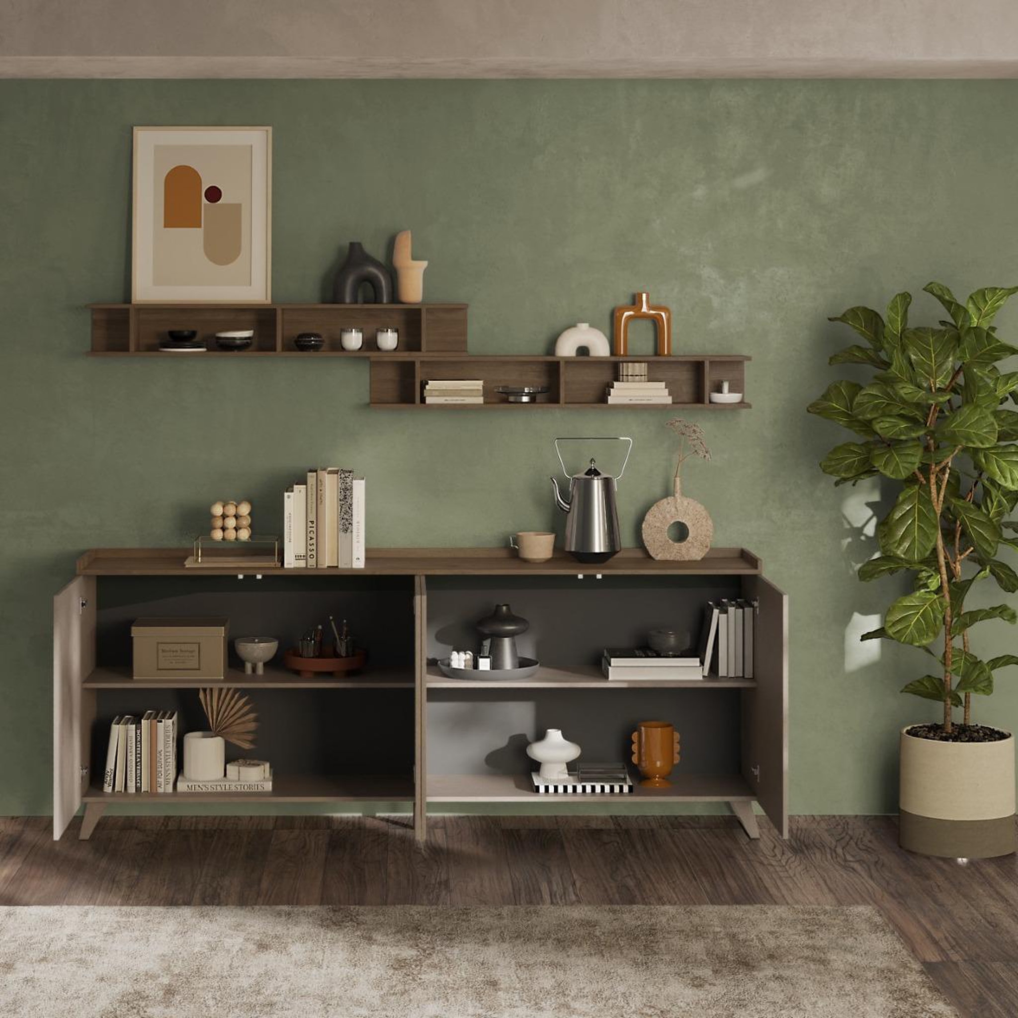 Voir la diapositive 3 : JLC KREATION Buffet bas moderne 4 portes 240cm RADOST