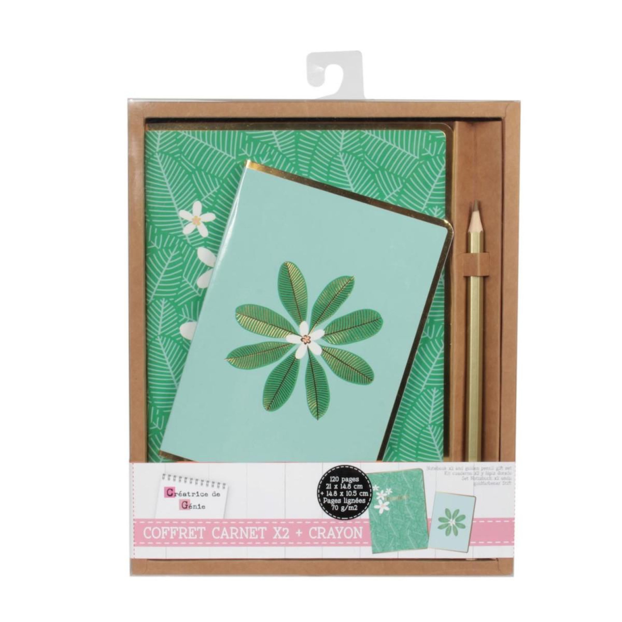 Voir la diapositive 2 : The Home Deco Factory Lot de 2 carnets & crayon  imagine  21cm vert