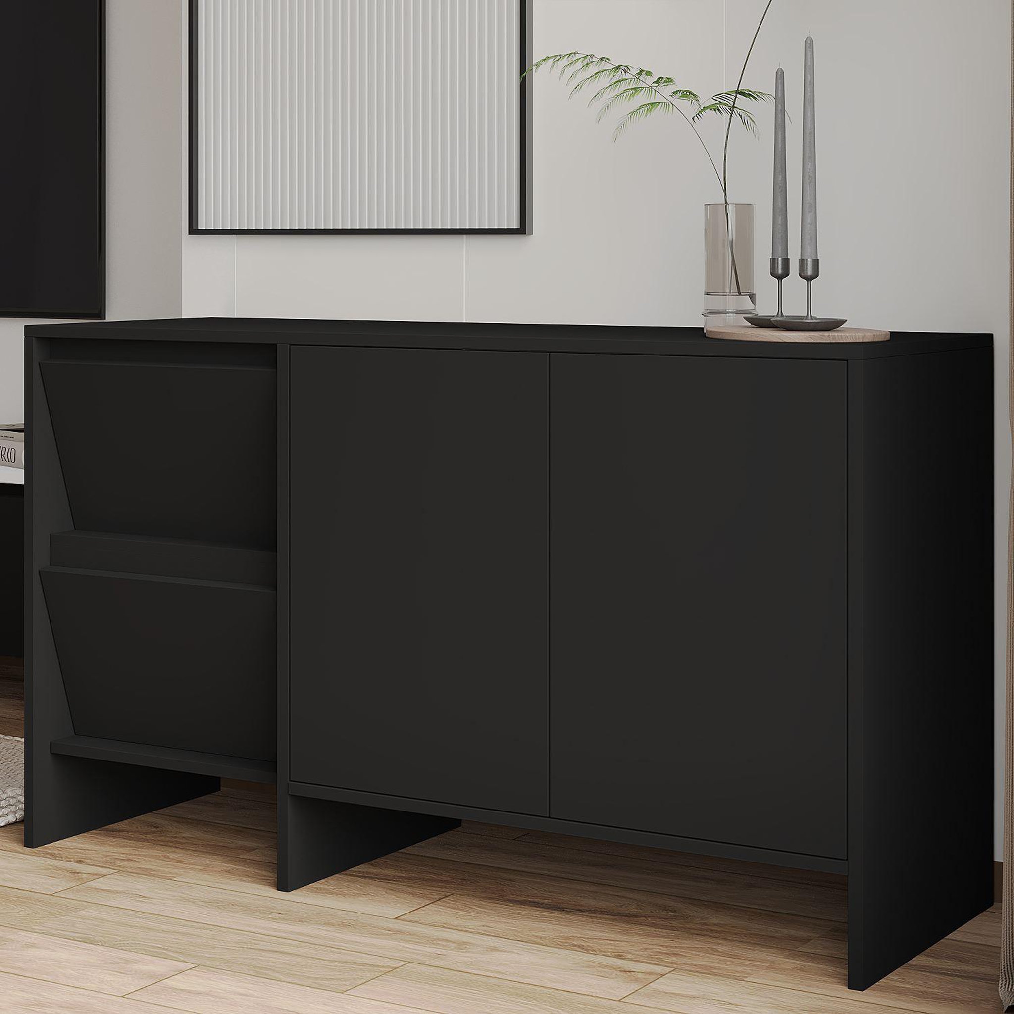 Voir la diapositive 4 : Habitat et Jardin Buffet en bois  laris 130  - 130 x 44 x 82 cm - noir