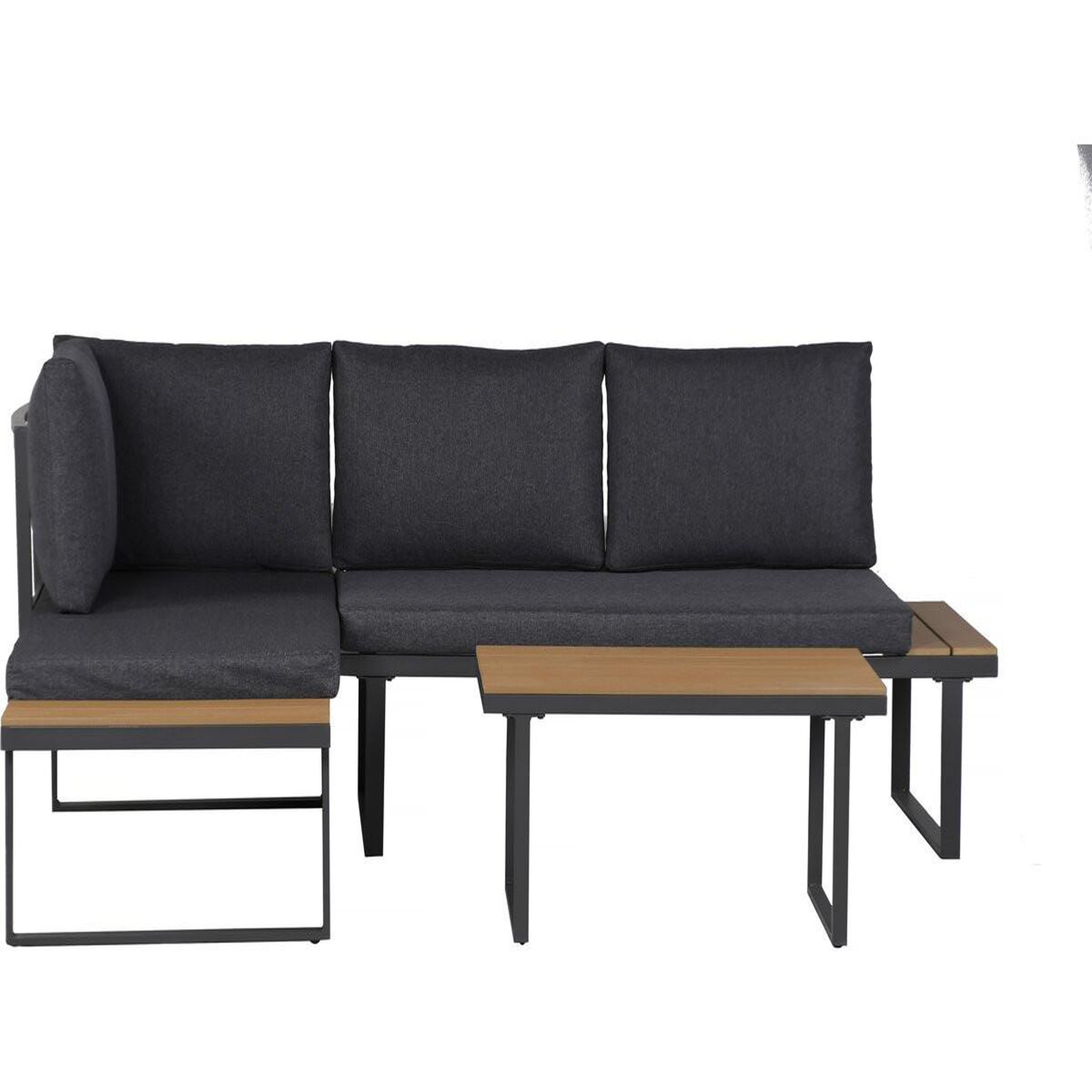 Voir la diapositive 4 : Habitat et Jardin Salon de jardin canapé d'angle décor imitation bois  liora  - 4 places - gris
