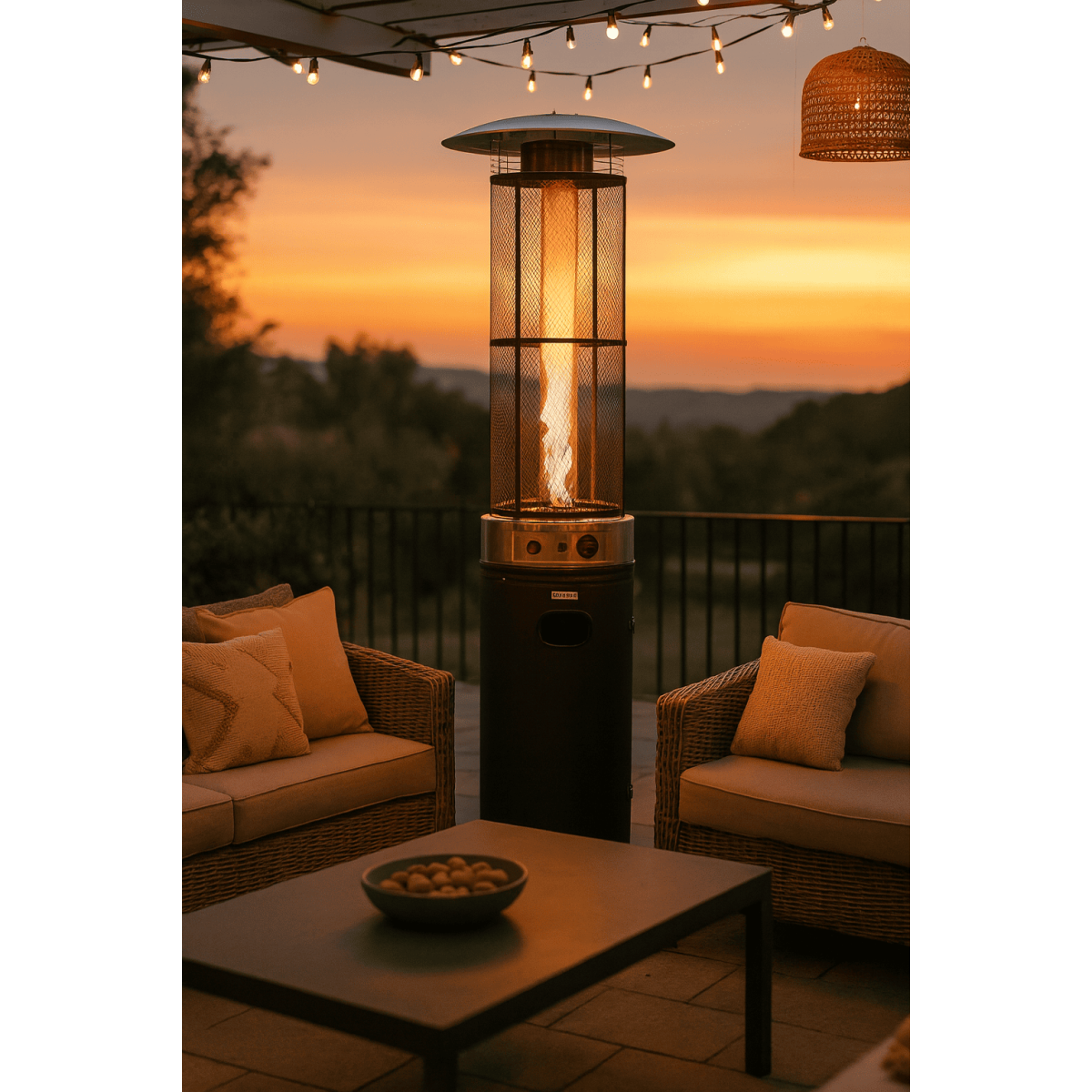 Kemper Parasol Chauffant Gaz 11KW Flamme vive 360° Allumage Piezo, Chauffage Extérieur de terrasse KEMPER