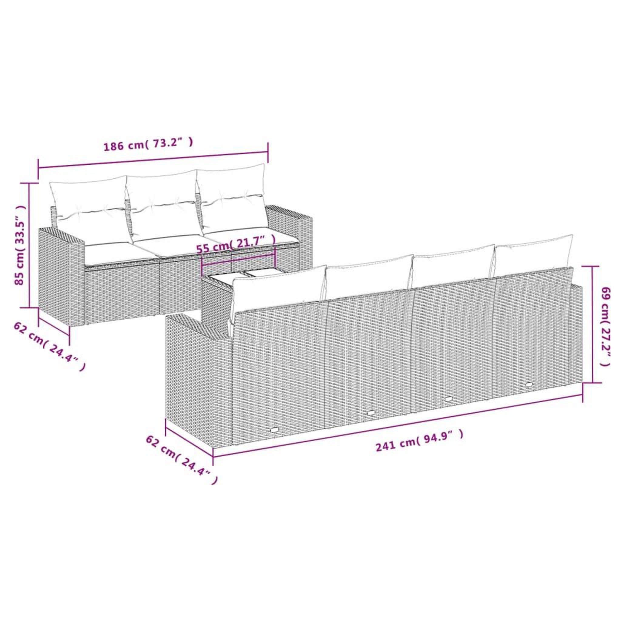 Voir la diapositive 3 : VIDAXL Salon de jardin 8 pcs avec coussins gris resine tressee