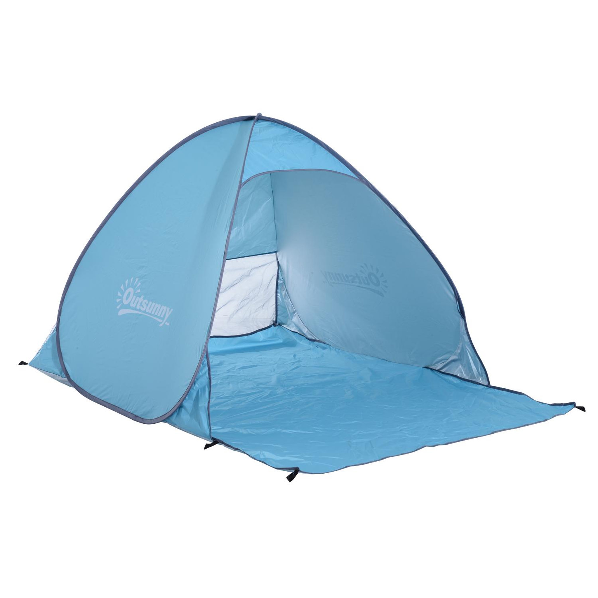 Voir la diapositive 1 : OUTSUNNY Abri de plage tente de plage pliable pop-up automatique instantané protection uv fenêtre arrière grand tapis de sol bleu ciel