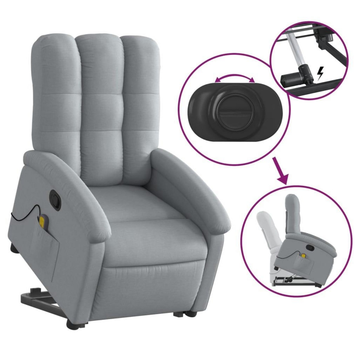 VIDAXL Fauteuil de massage inclinable Gris clair Tissu