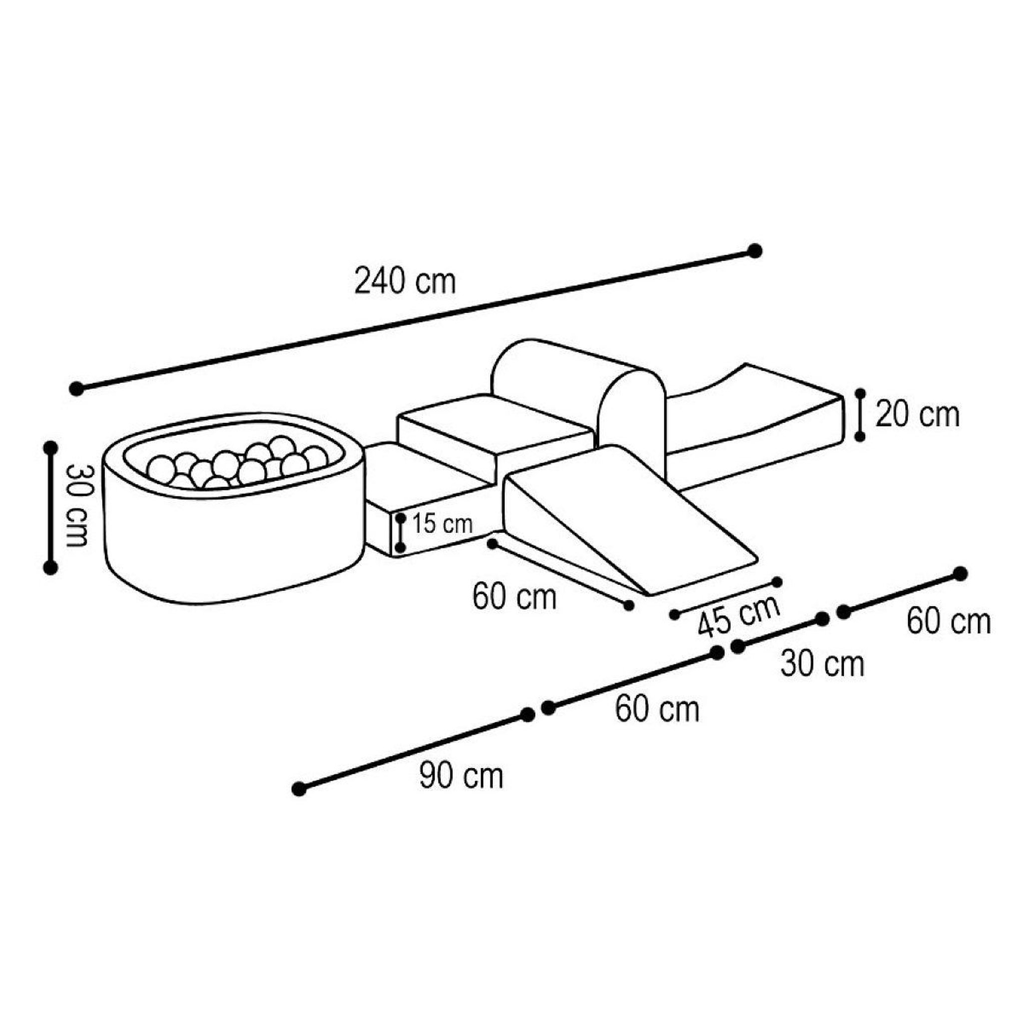 Voir la diapositive 2 : PLUSH NEST Mini aire de jeux piscine en velours gris 100 balles perle et argent