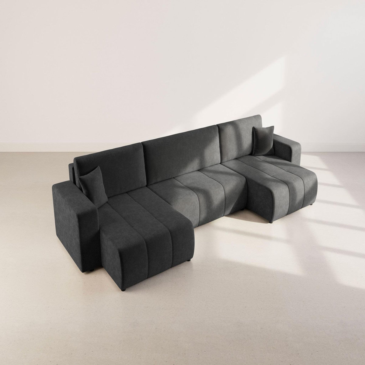 BEST MOBILIER Nicole - canapé panoramique en u 7 places convertible avec coffre en tissu