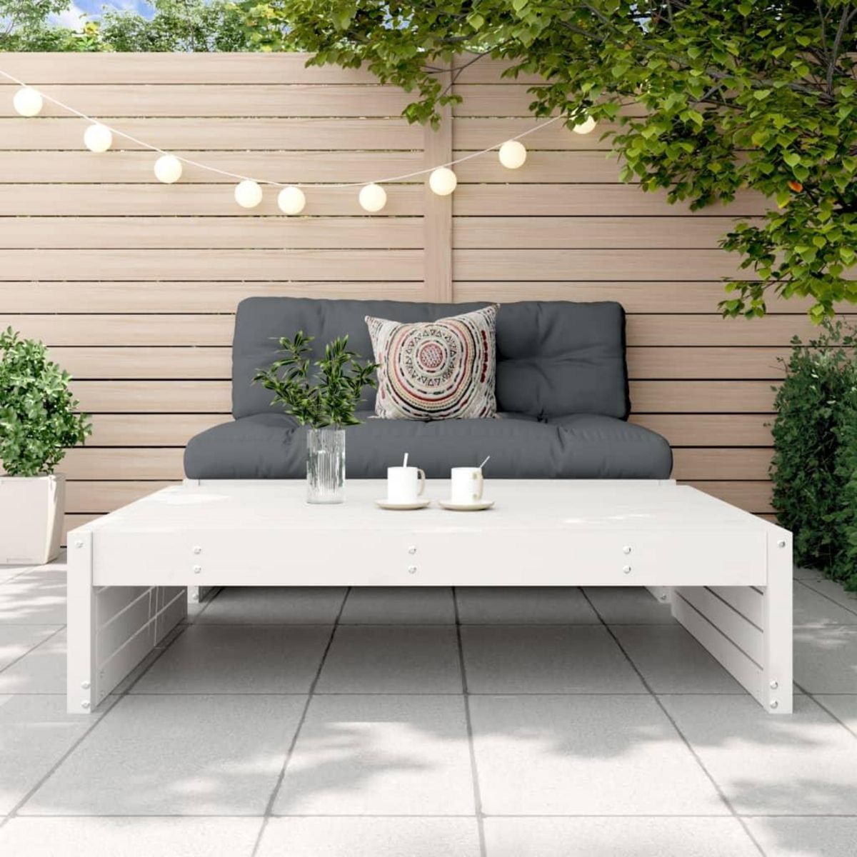 VIDAXL Repose-pied de jardin 120x80 cm blanc bois de pin massif